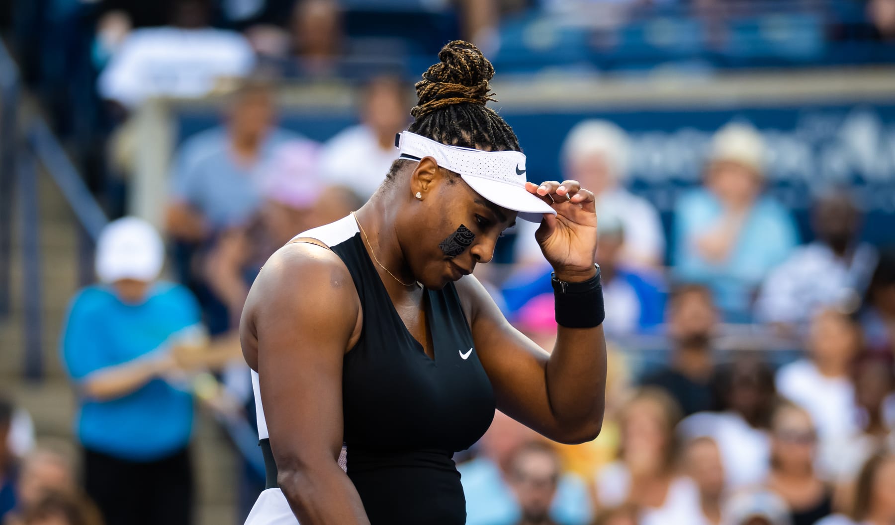 TORONTO, ONTARIO - AUGUST 10: Serena Williams of the United States in action against Belinda Bencic of Switzerland during her second round match on Day 5 of the National Bank Open, part of the Hologic WTA Tour, at Sobeys Stadium on August 10, 2022 in Toronto, Ontario (Photo by Robert Prange/Getty Images)