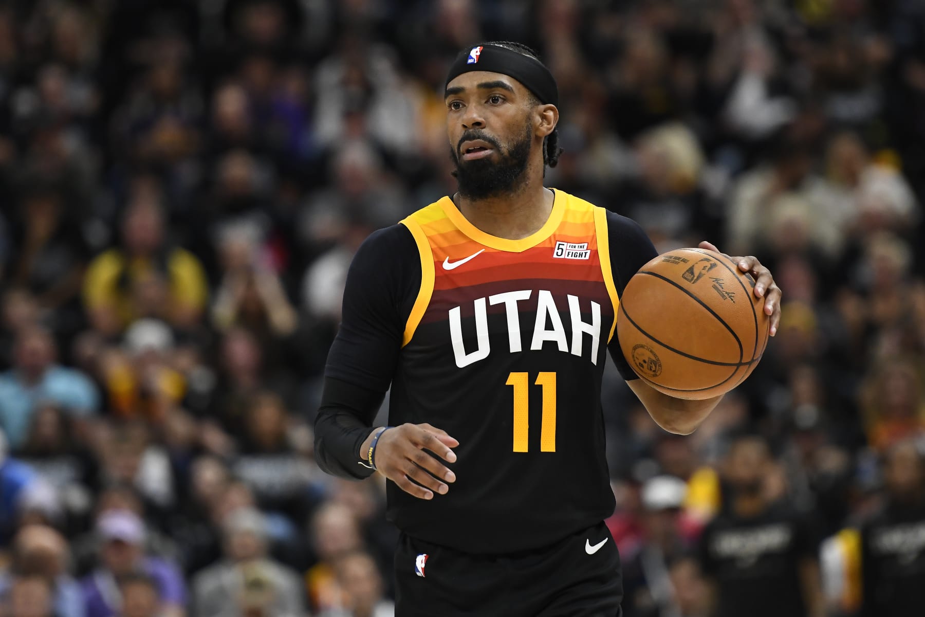 SALT LAKE CITY, UTAH - APRIL 28: Mike Conley #11 of the Utah Jazz in action during the second half of Game 6 of the Western Conference First Round Playoffs against the Dallas Mavericks at Vivint Smart Home Arena on April 28, 2022 in Salt Lake City, Utah. NOTE TO USER: User expressly acknowledges and agrees that, by downloading and/or using this Photograph, user is consenting to the terms and conditions of the Getty Images License Agreement. (Photo by Alex Goodlett/Getty Images)