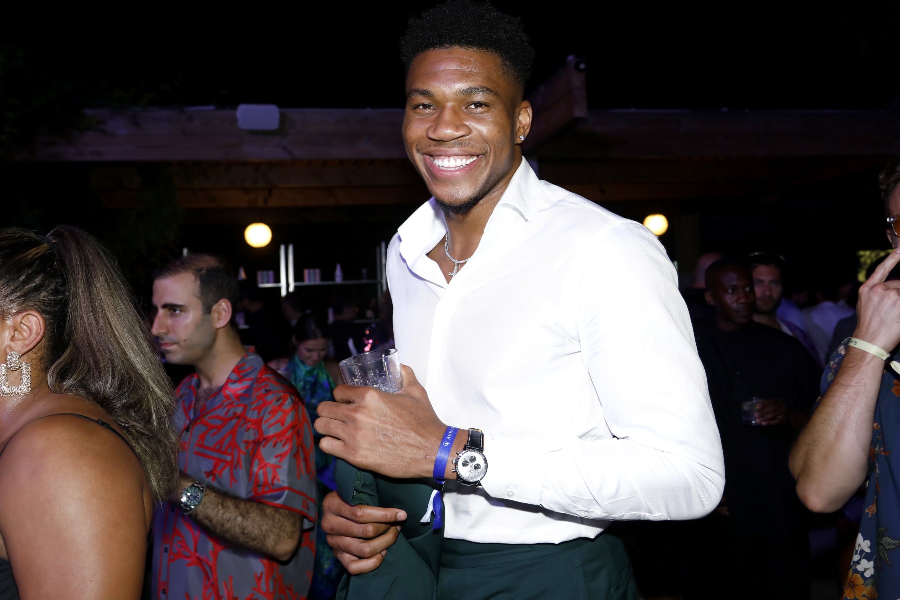 SAINT-TROPEZ, FRANCE - JULY 23: Giannis Antetokounmpo attends the AURORA INSTITUTE Special Evening hosted by Christian Angermayer, Louise Tabbiner, Henry and Souraya Chalhoub at Le Beauvallon on July 23, 2022 in Saint-Tropez, France. (Photo by Julien M. Hekimian/Getty Images for Aurora Institute)