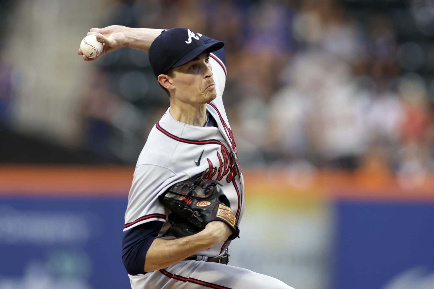 NEW YORK, NY - AUGUST 6: Max Fried #54 of the Atlanta Braves pitches during the second inning against the New York Mets in the second game of a doubleheader at Citi Field on August 6, 2022 in the Queens borough of New York City. (Photo by Adam Hunger/Getty Images)