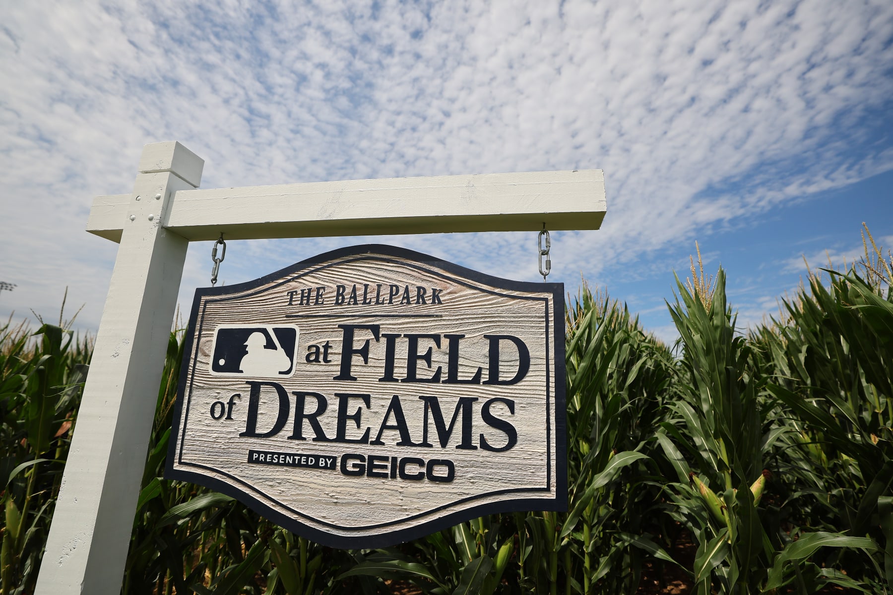 DYERSVILLE, IOWA - AUGUST 11: A general view of signage prior to the game between the Cincinnati Reds and the Chicago Cubs at Field of Dreams on August 11, 2022 in Dyersville, Iowa. (Photo by Michael Reaves/Getty Images)