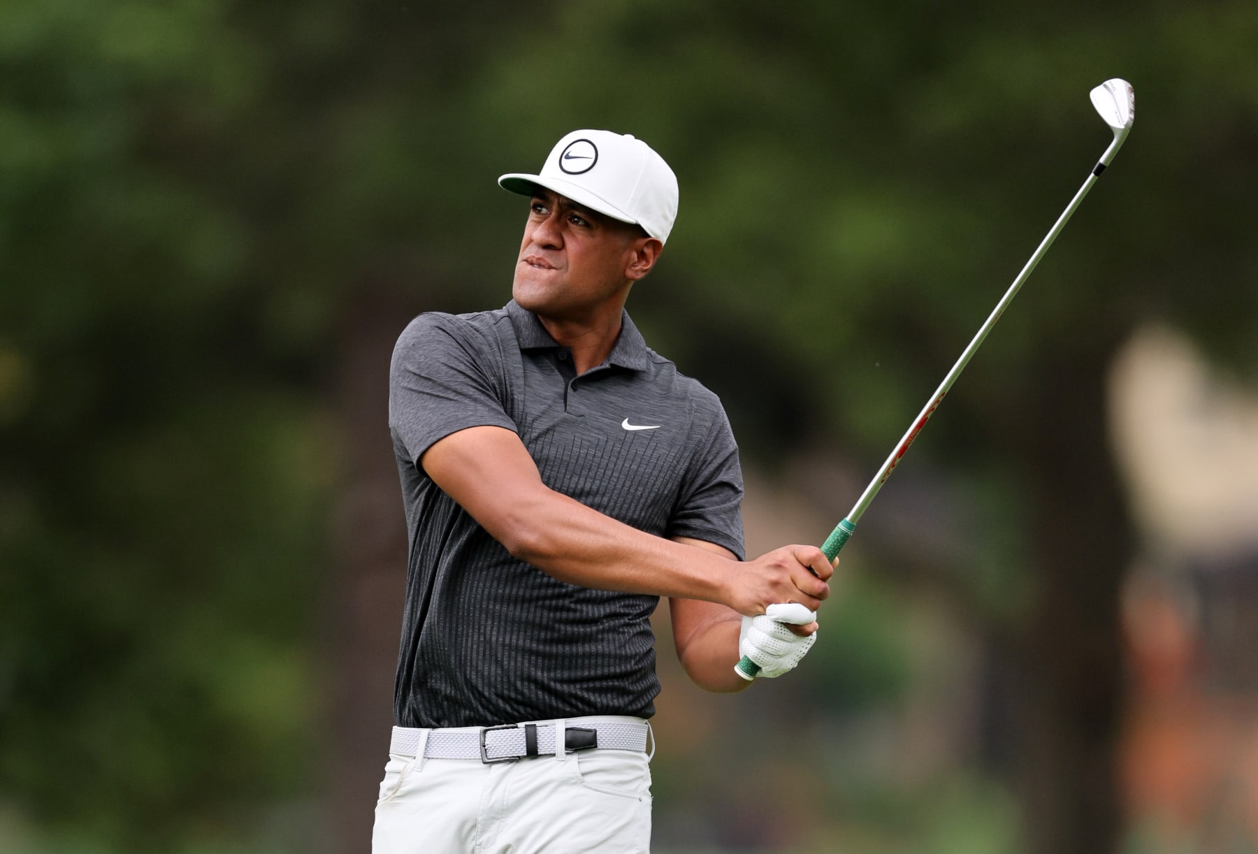 MEMPHIS, TENNESSEE - AUGUST 11: Tony Finau of the United States plays a second shot on the 13th hole during the first round of the FedEx St. Jude Championship at TPC Southwind on August 11, 2022 in Memphis, Tennessee. (Photo by Andy Lyons/Getty Images)