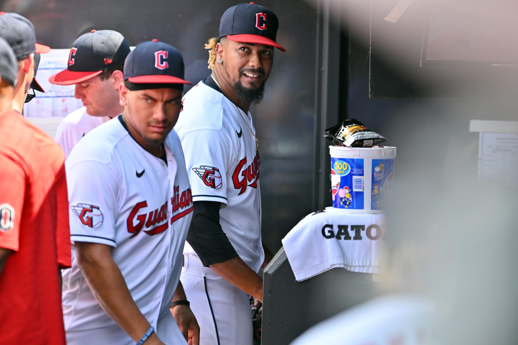 CLEVELAND, OHIO - AUGUST 07: Closing pitcher Emmanuel Clase #48 of the Cleveland Guardians leaves the field after the Guardians defeated the Houston Astros at Progressive Field on August 07, 2022 in Cleveland, Ohio. The Guardians defeated the Astoros 1-0. (Photo by Jason Miller/Getty Images)