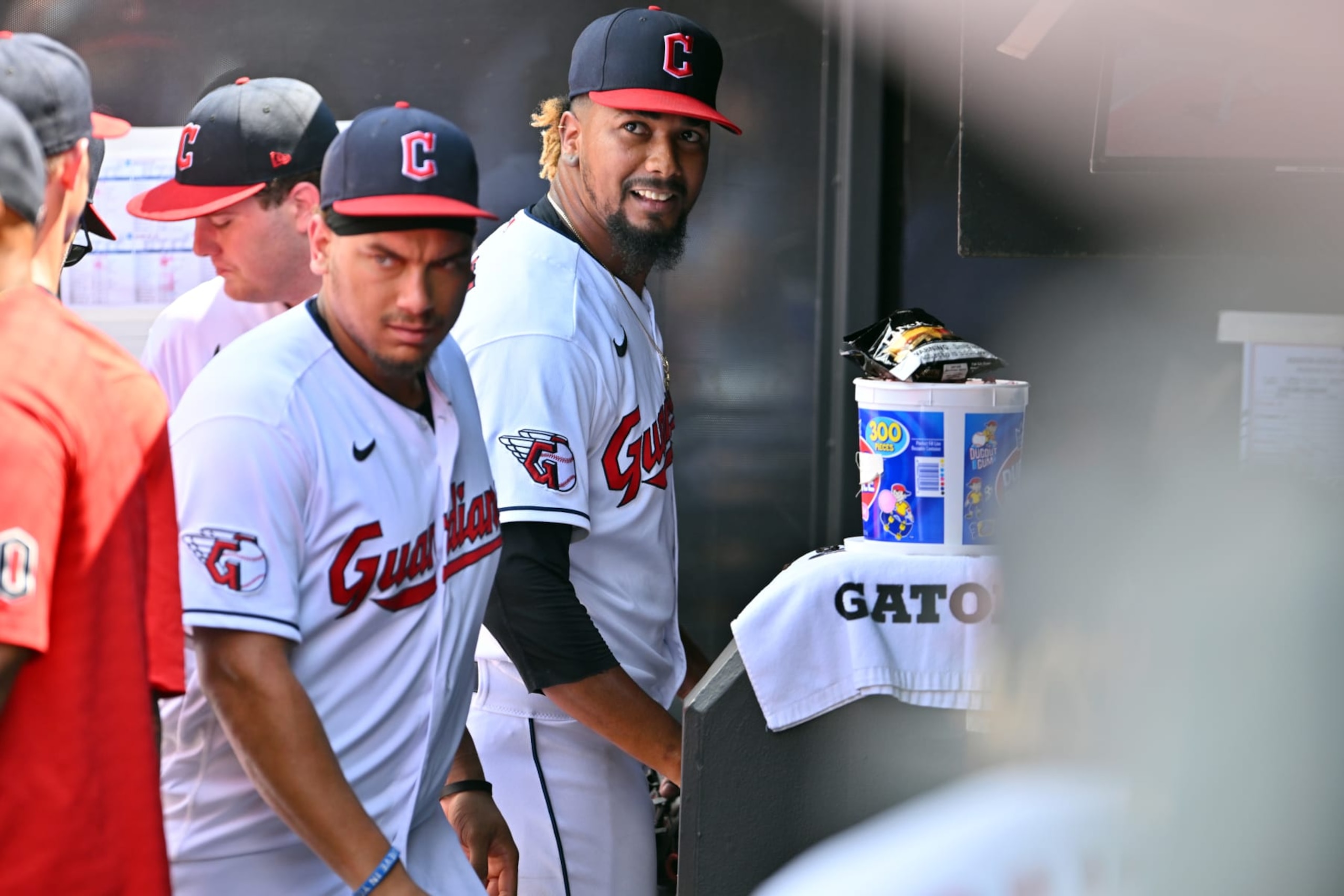 CLEVELAND, OHIO - AUGUST 07: Closing pitcher Emmanuel Clase #48 of the Cleveland Guardians leaves the field after the Guardians defeated the Houston Astros at Progressive Field on August 07, 2022 in Cleveland, Ohio. The Guardians defeated the Astoros 1-0. (Photo by Jason Miller/Getty Images)