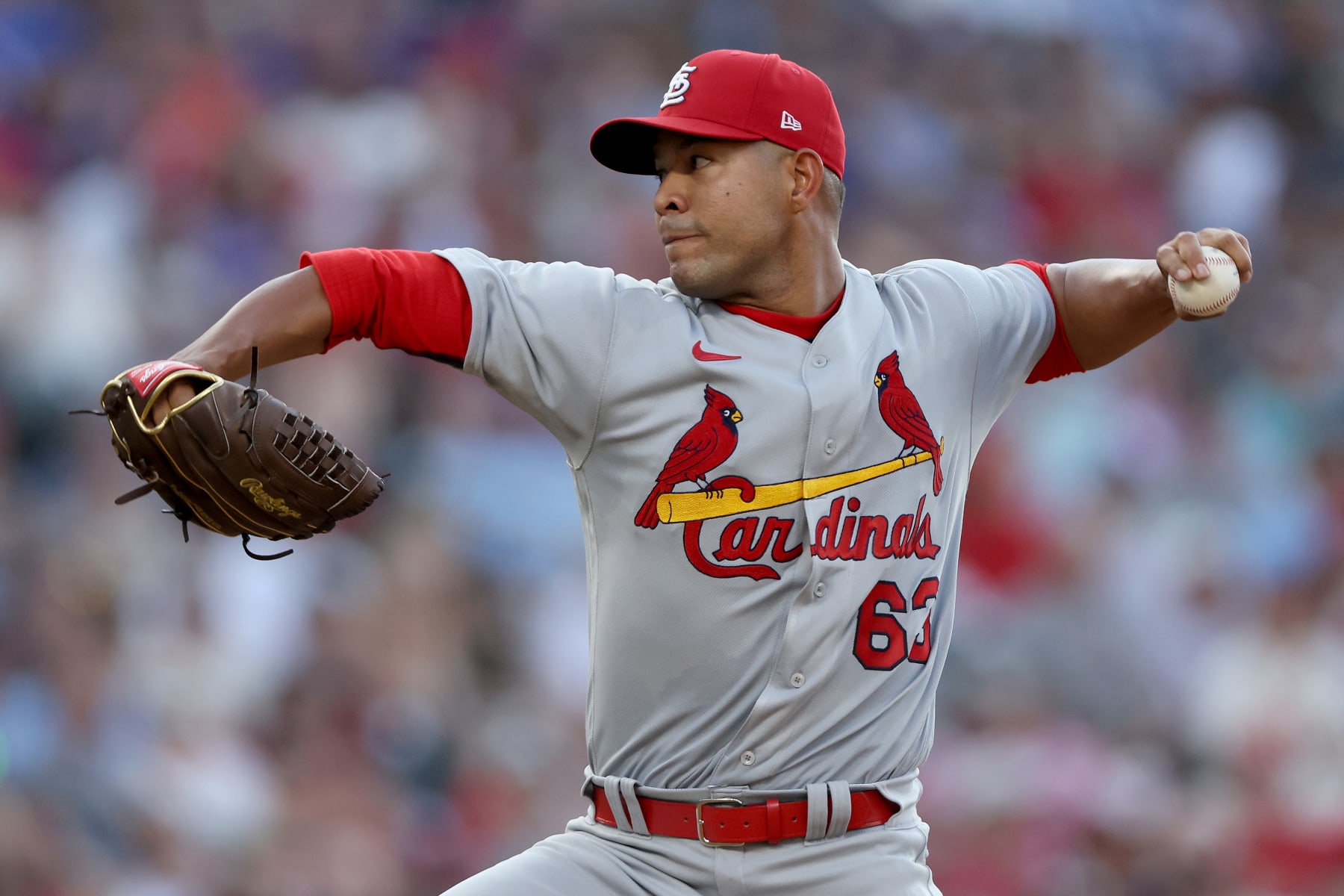 DENVER, COLORADO - AUGUST 10: Starting pitcher Jose Quintana #63 of the St louis Cardinals throws against the Colorado Rockies in the first inning at Coors Field on August 10, 2022 in Denver, Colorado. (Photo by Matthew Stockman/Getty Images)