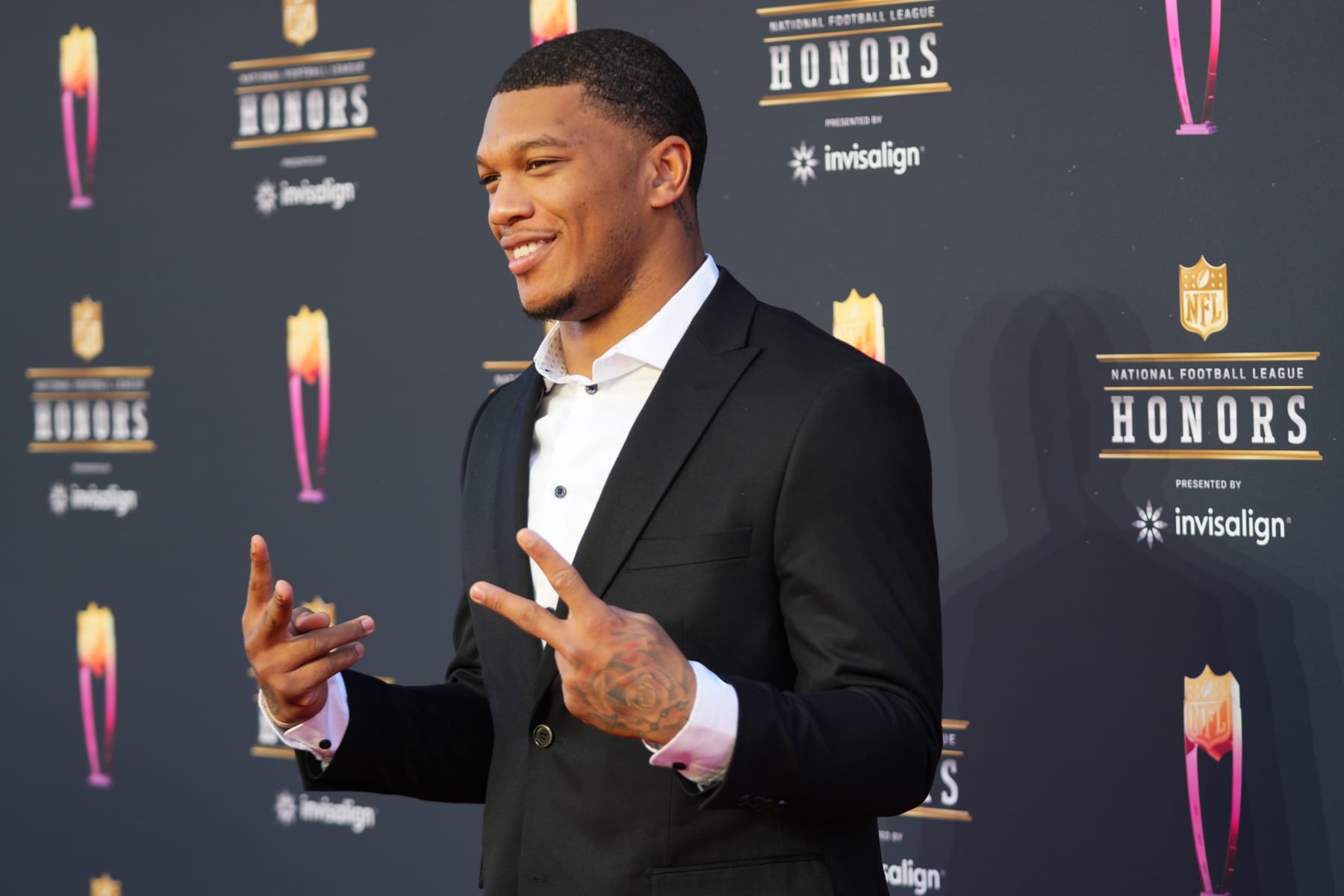 INGLEWOOD, CALIFORNIA - FEBRUARY 10: DJ Moore arrives for the NFL Honors show at YouTube Theater on February 10, 2022 in Inglewood, California. (Photo by Cooper Neill/Getty Images)