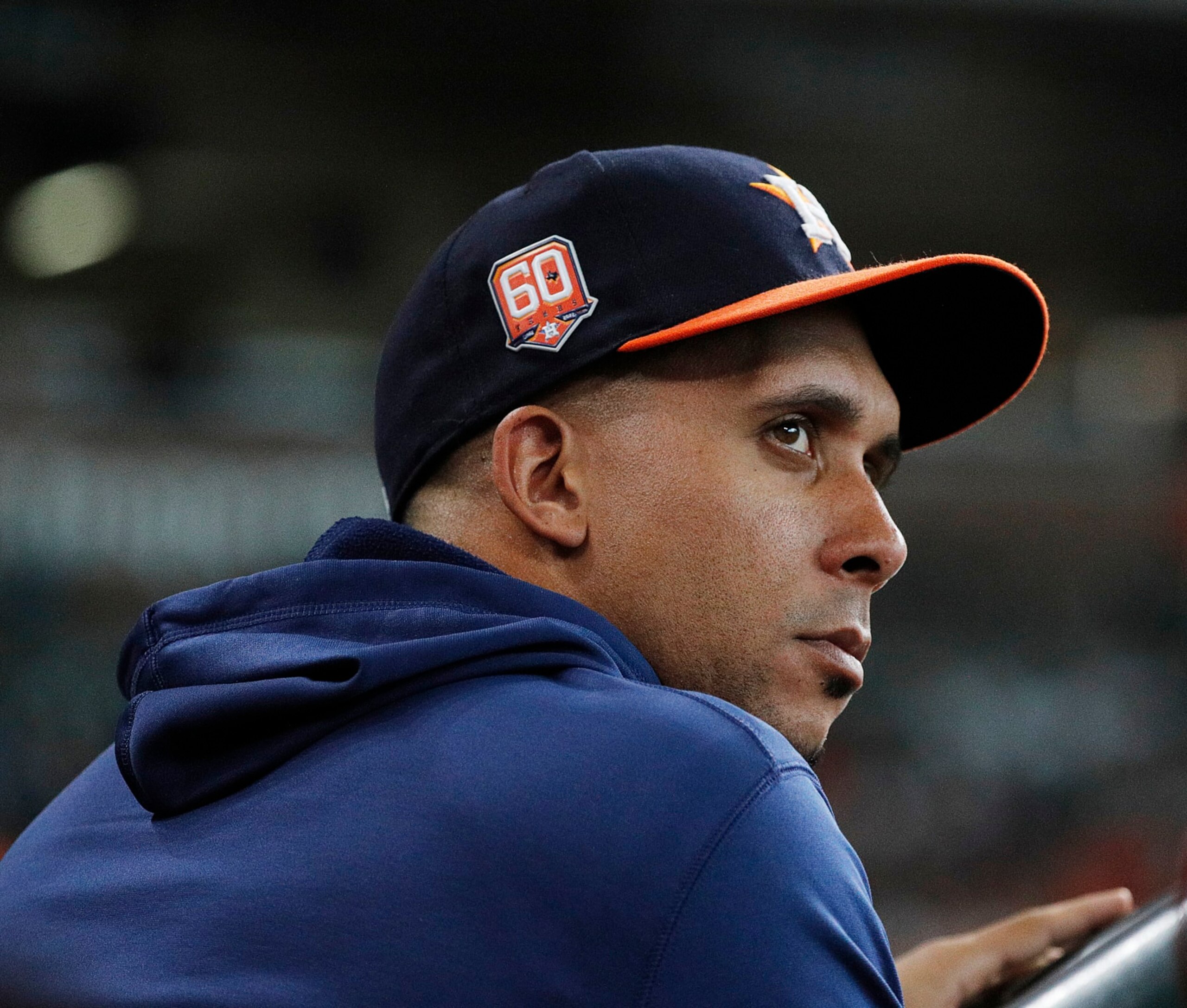 HOUSTON, TEXAS - JULY 17: Michael Brantley #23 of the Houston Astros watches from the bench against the Oakland Athletics at Minute Maid Park on July 17, 2022 in Houston, Texas. (Photo by Bob Levey/Getty Images) HOUSTON, TEXAS - JULY 17: Michael Brantley #23 of the Houston Astros watches from the bench against the Oakland Athletics at Minute Maid Park on July 17, 2022 in Houston, Texas. (Photo by Bob Levey/Getty Images)