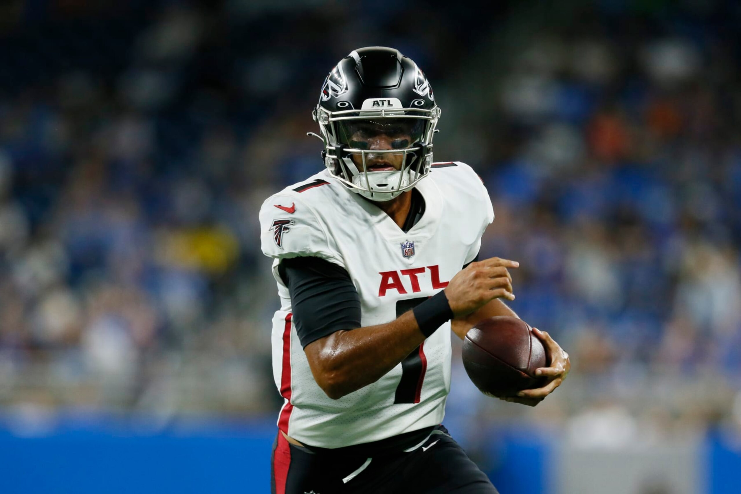 Atlanta Falcons quarterback Marcus Mariota runs for a 6-yard touchdown during the first half of a preseason NFL football game against the Detroit Lions, Friday, Aug. 12, 2022, in Detroit. (AP Photo/Duane Burleson) Atlanta Falcons quarterback Marcus Mariota runs for a 6-yard touchdown during the first half of a preseason NFL football game against the Detroit Lions, Friday, Aug. 12, 2022, in Detroit. (AP Photo/Duane Burleson)