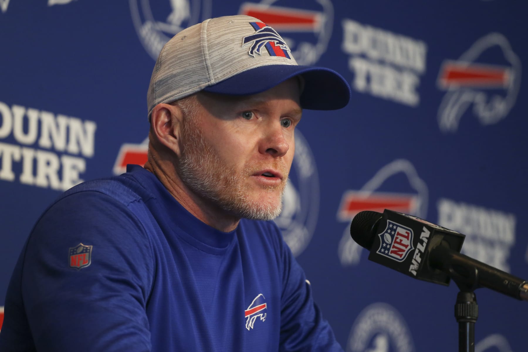 ORCHARD PARK, NEW YORK - JUNE 14: Sean McDermott of the Buffalo Bills talks during a press conference at Bills mini camp on June 14, 2022 in Orchard Park, New York. (Photo by Joshua Bessex/Getty Images)