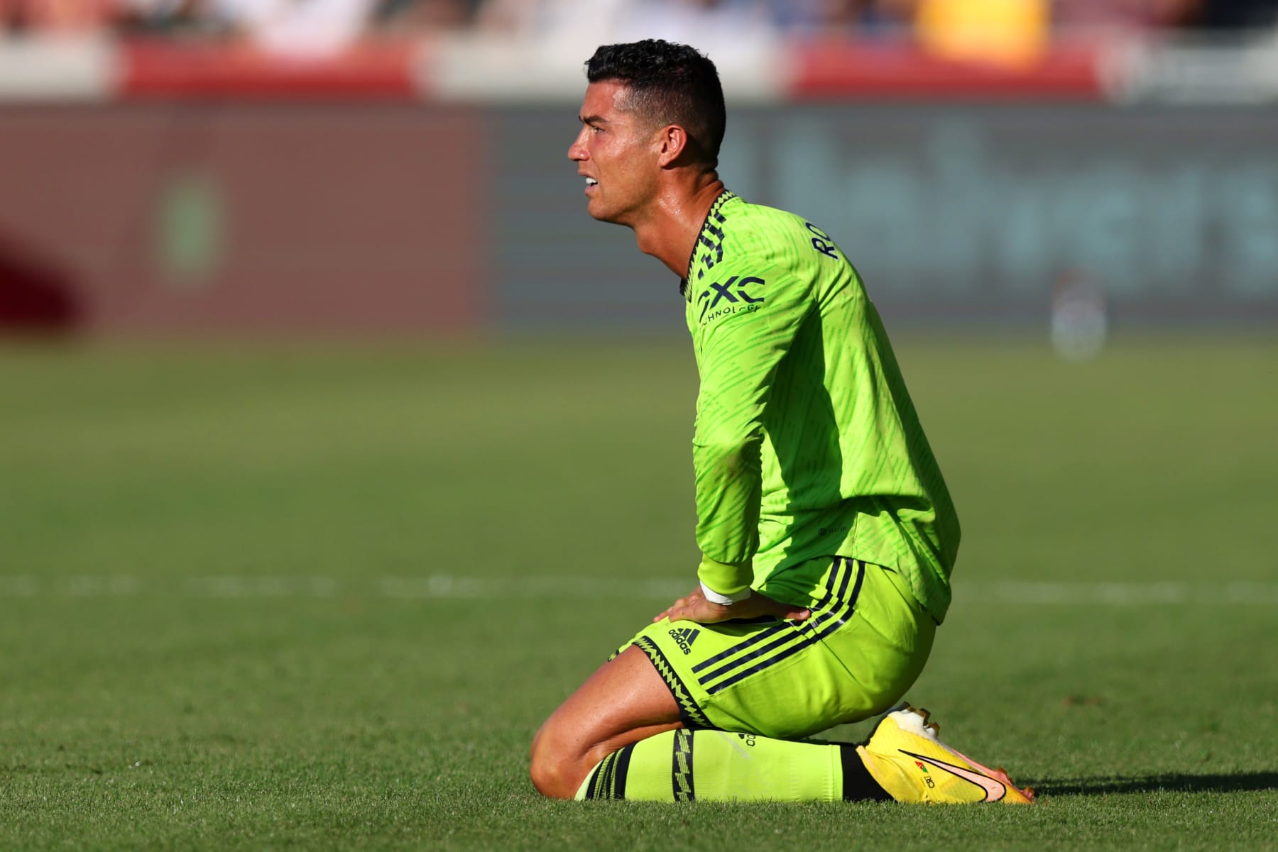 BRENTFORD, ENGLAND - AUGUST 13: Cristiano Ronaldo of Manchester United reacts during the Premier League match between Brentford FC and Manchester United at Brentford Community Stadium on August 13, 2022 in Brentford, England. (Photo by Manchester United/Manchester United via Getty Images) BRENTFORD, ENGLAND - AUGUST 13: Cristiano Ronaldo of Manchester United reacts during the Premier League match between Brentford FC and Manchester United at Brentford Community Stadium on August 13, 2022 in Brentford, England. (Photo by Manchester United/Manchester United via Getty Images)