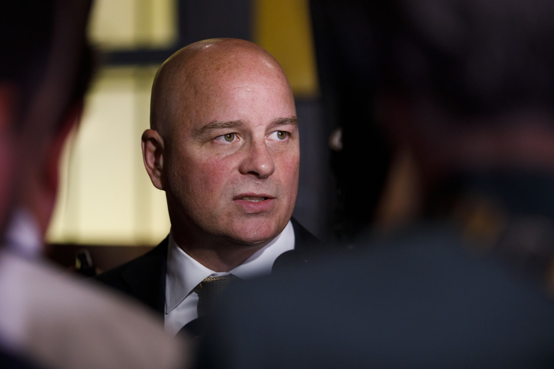 Boston - July 11: Jim Montgomery appears at his introductory press conference as the Boston Bruins new head coach, at TD Garden on July 11, 2022. (Photo by Carlin Stiehl for The Boston Globe via Getty Images)