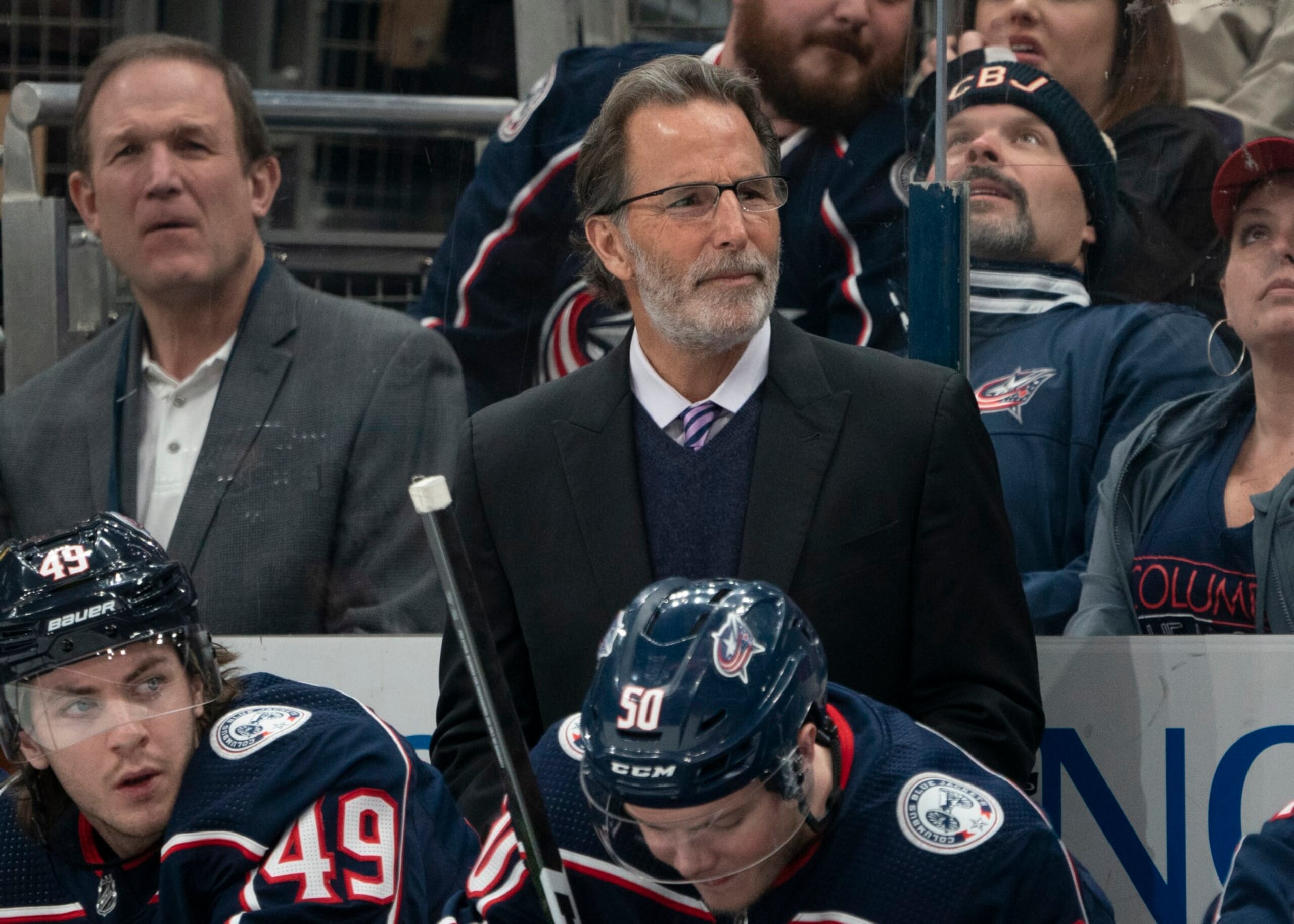 COLUMBUS, OH - MARCH 01: Columbus Blue Jackets Head Coach John Tortorella looks on during the game between the Columbus Blue Jackets and the Vancouver Canucks at Nationwide Arena in Columbus, Ohio on March 1, 2020. (Photo by Jason Mowry/Icon Sportswire via Getty Images)