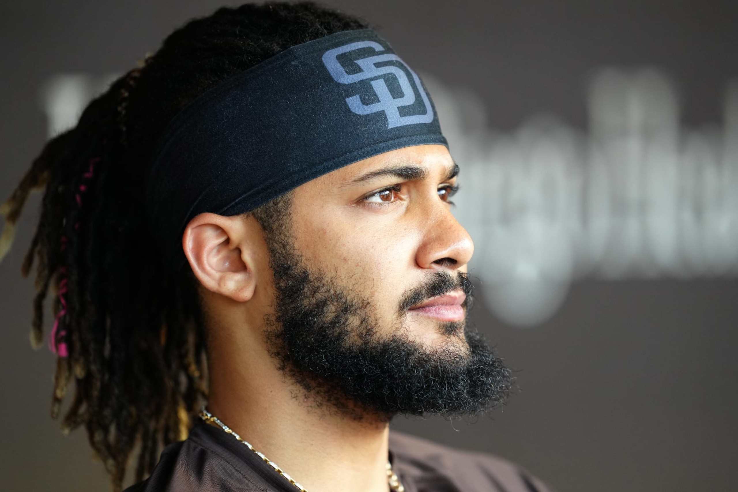 SAN DIEGO, CA - JUNE 25: Fernando Tatis Jr. #23 of the San Diego Padres looks on prior to the game between the Philadelphia Phillies and the San Diego Padres at Petco Park on Saturday, June 25, 2022 in San Diego, California. (Photo by Daniel Shirey/MLB Photos via Getty Images)