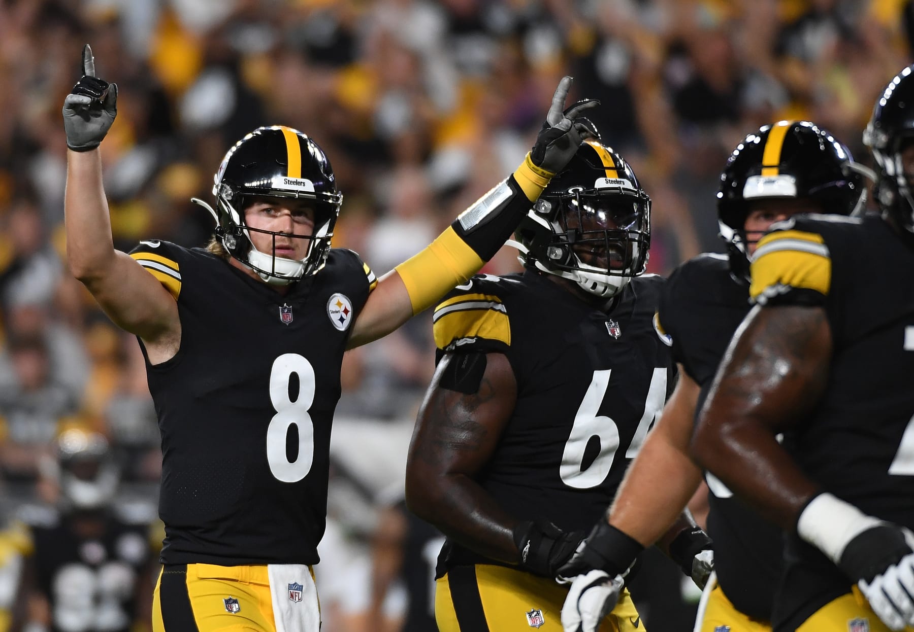 PITTSBURGH, PA - AUGUST 13: Kenny Pickett #8 of the Pittsburgh Steelers reacts after throwing a pass for a two point conversion in the third quarter during a preseason game against the Seattle Seahawks at Acrisure Stadium on August 13, 2022 in Pittsburgh, Pennsylvania. (Photo by Justin Berl/Getty Images) PITTSBURGH, PA - AUGUST 13: Kenny Pickett #8 of the Pittsburgh Steelers reacts after throwing a pass for a two point conversion in the third quarter during a preseason game against the Seattle Seahawks at Acrisure Stadium on August 13, 2022 in Pittsburgh, Pennsylvania. (Photo by Justin Berl/Getty Images)