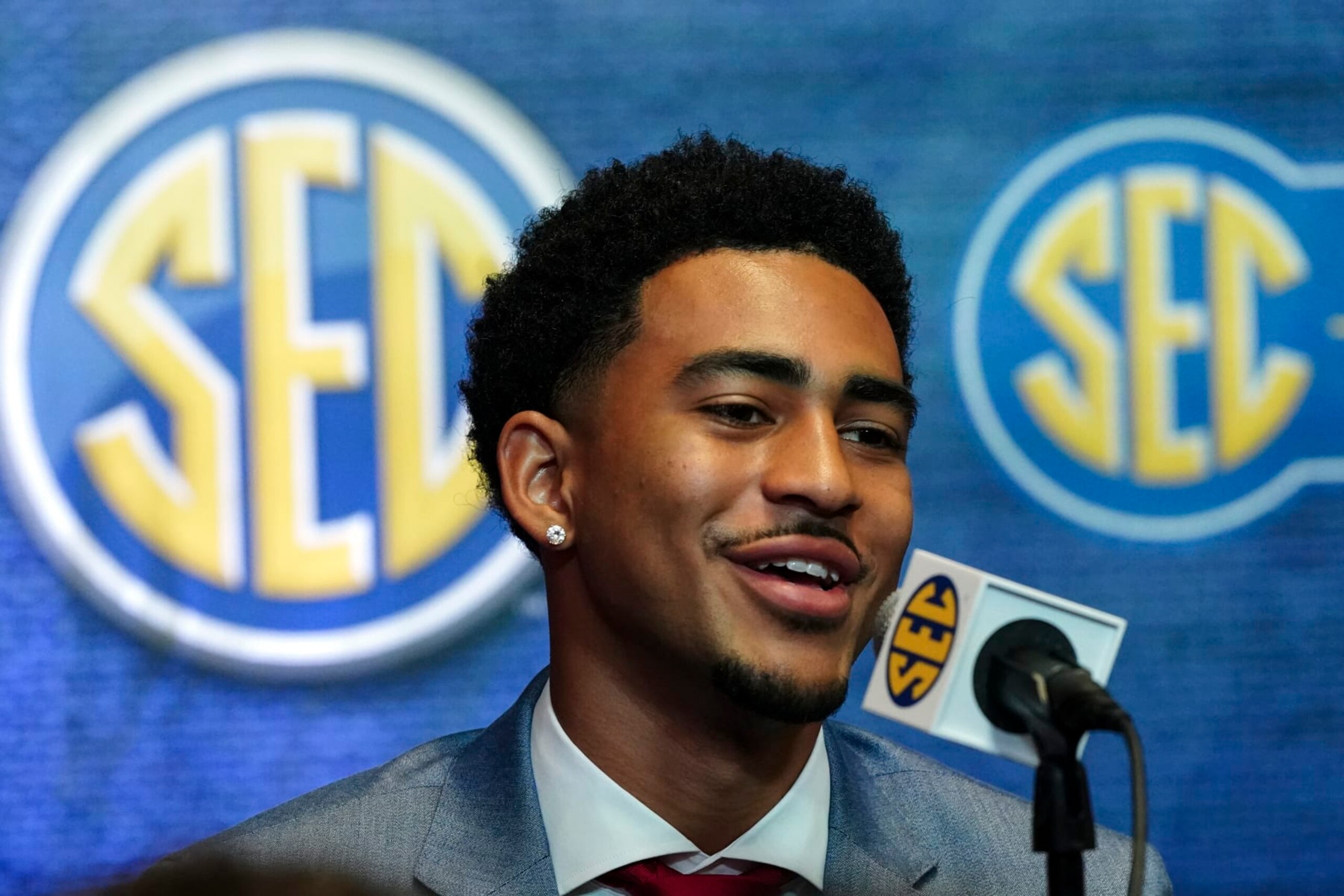 Alabama quarterback Bryce Young speaks during NCAA college football Southeastern Conference Media Days Tuesday, July 19, 2022, in Atlanta. (AP Photo/John Bazemore) Alabama quarterback Bryce Young speaks during NCAA college football Southeastern Conference Media Days Tuesday, July 19, 2022, in Atlanta. (AP Photo/John Bazemore)