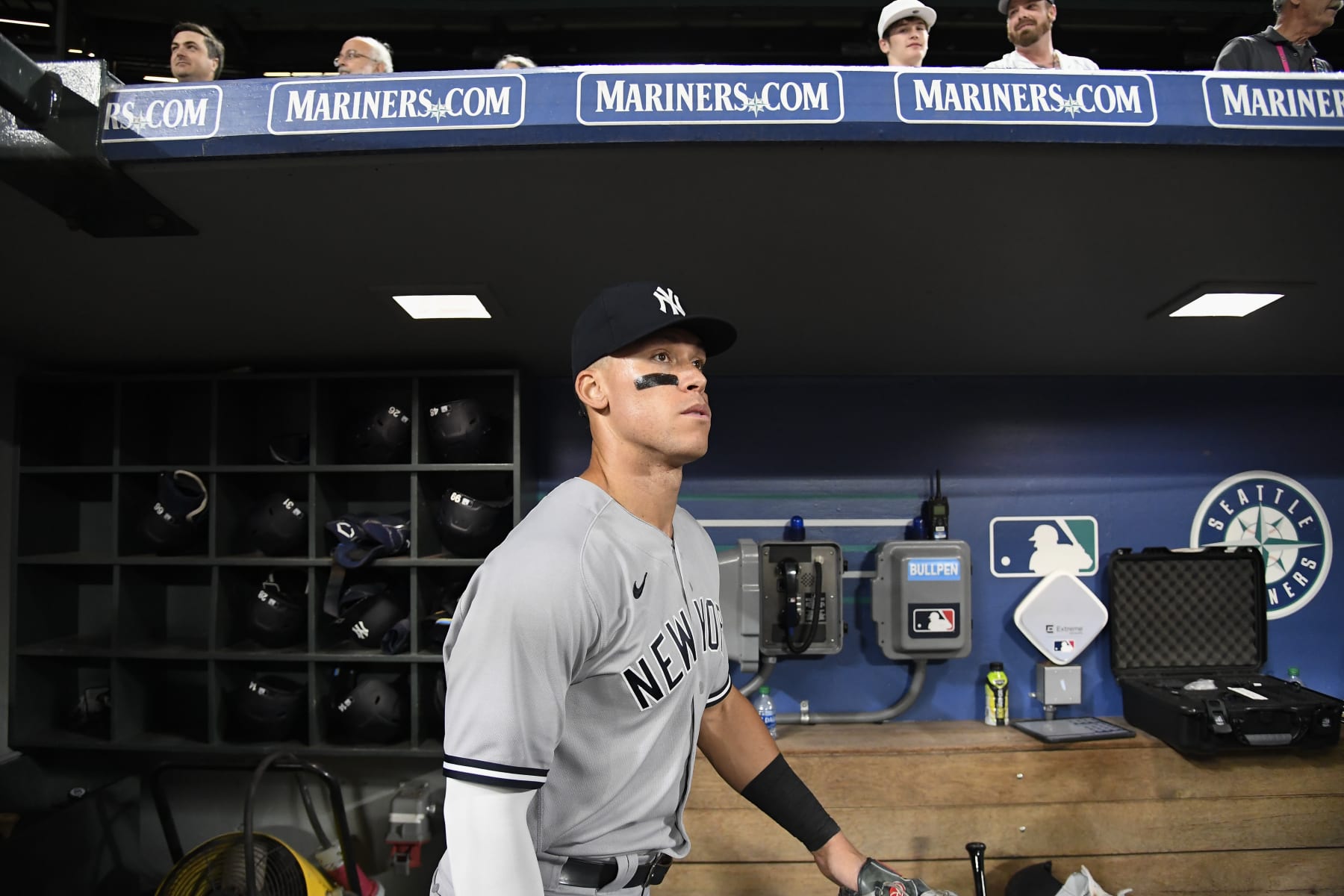SEATTLE, WASHINGTON - AUGUST 09: Aaron Judge #99 of the New York Yankees walks to the clubhouse after the game against the New York Yankees at T-Mobile Park on August 09, 2022 in Seattle, Washington. The Seattle Mariners won 1-0. (Photo by Alika Jenner/Getty Images)
