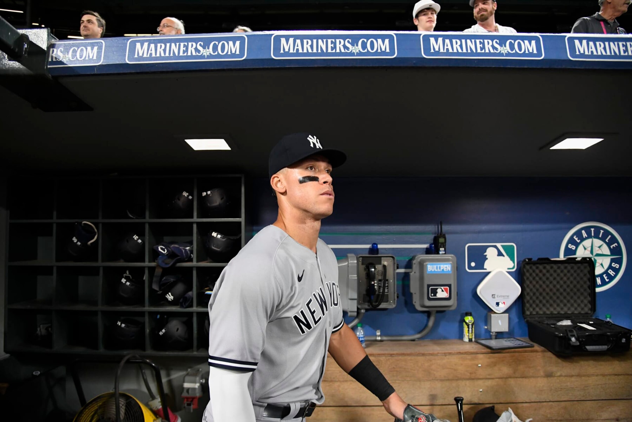 SEATTLE, WASHINGTON - AUGUST 09: Aaron Judge #99 of the New York Yankees walks to the clubhouse after the game against the New York Yankees at T-Mobile Park on August 09, 2022 in Seattle, Washington. The Seattle Mariners won 1-0. (Photo by Alika Jenner/Getty Images)