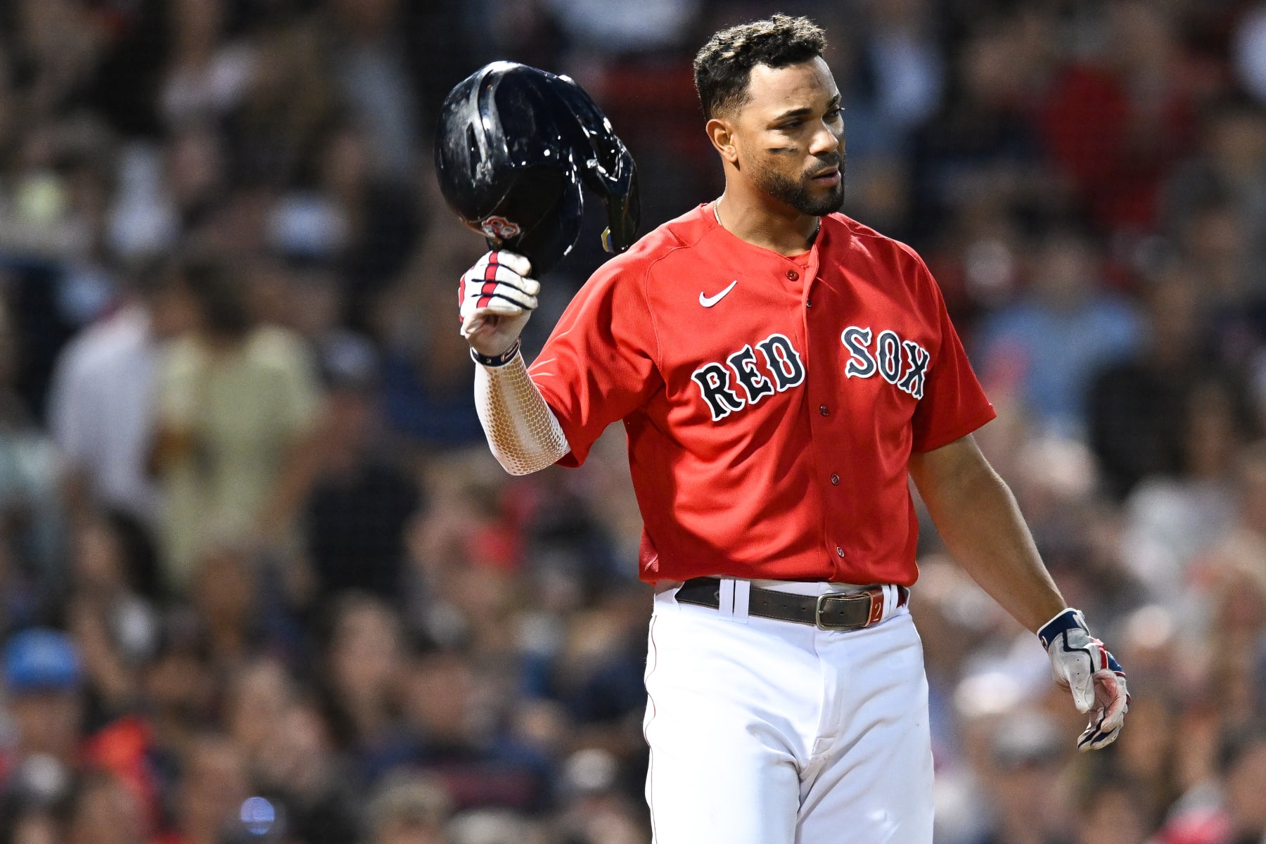 BOSTON, MA - AUGUST 13: Xander Bogaerts #2 of the Boston Red Sox reacts after striking out in the third inning against the New York Yankees at Fenway Park on August 13, 2022 in Boston, Massachusetts. (Photo by Kathryn Riley/Getty Images)