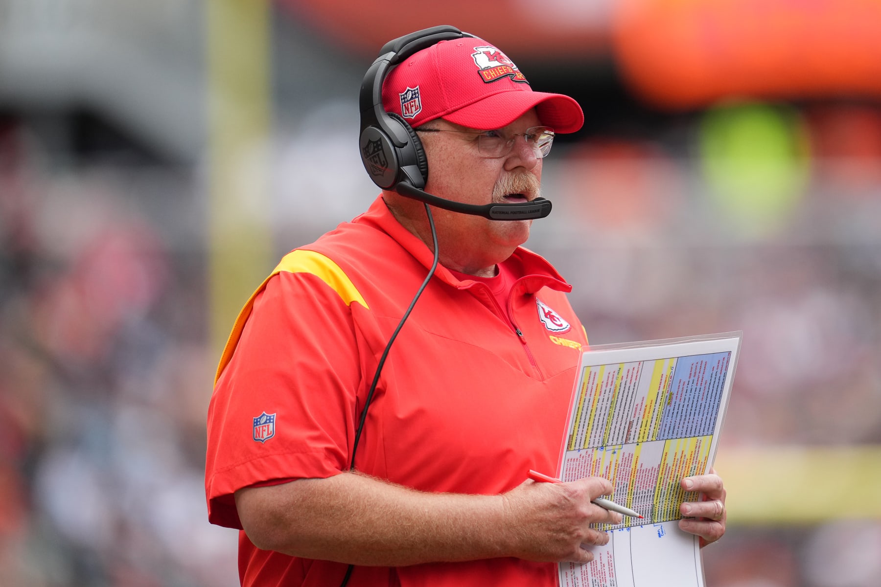 CHICAGO, IL - AUGUST 13: Kansas City Chiefs head coach Andy Reid looks on during the preseason game between the Chicago Bears and the Kansas City Chiefs on August 13, 2022 at Soldier Field in Chicago, IL. (Photo by Robin Alam/Icon Sportswire via Getty Images)