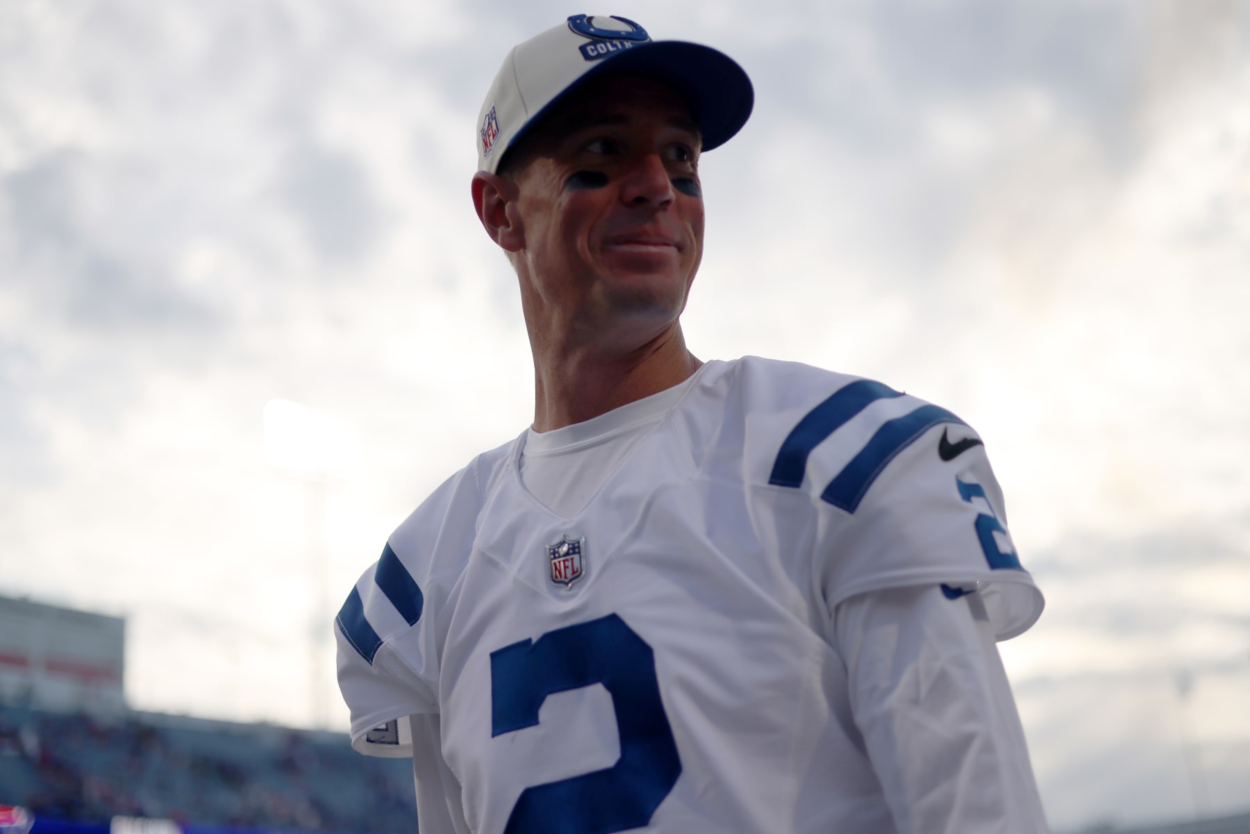 ORCHARD PARK, NEW YORK - AUGUST 13: Matt Ryan #2 of the Indianapolis Colts walks off the field after a preseason game against the Buffalo Bills at Highmark Stadium on August 13, 2022 in Orchard Park, New York. (Photo by Bryan M. Bennett/Getty Images)