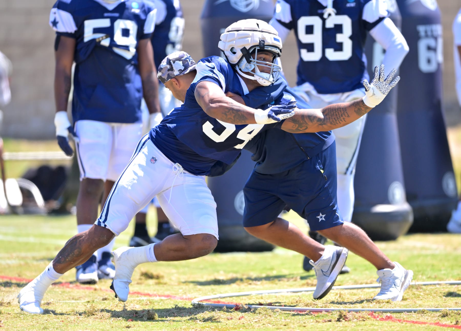 OXNARD, CA - AUGUST 02: Defensive end Sam Williams #54 of the Dallas Cowboys participates in drills during training camp at River Ridge Fields on August 2, 2022 in Oxnard, California. (Photo by Jayne Kamin-Oncea/Getty Images)
