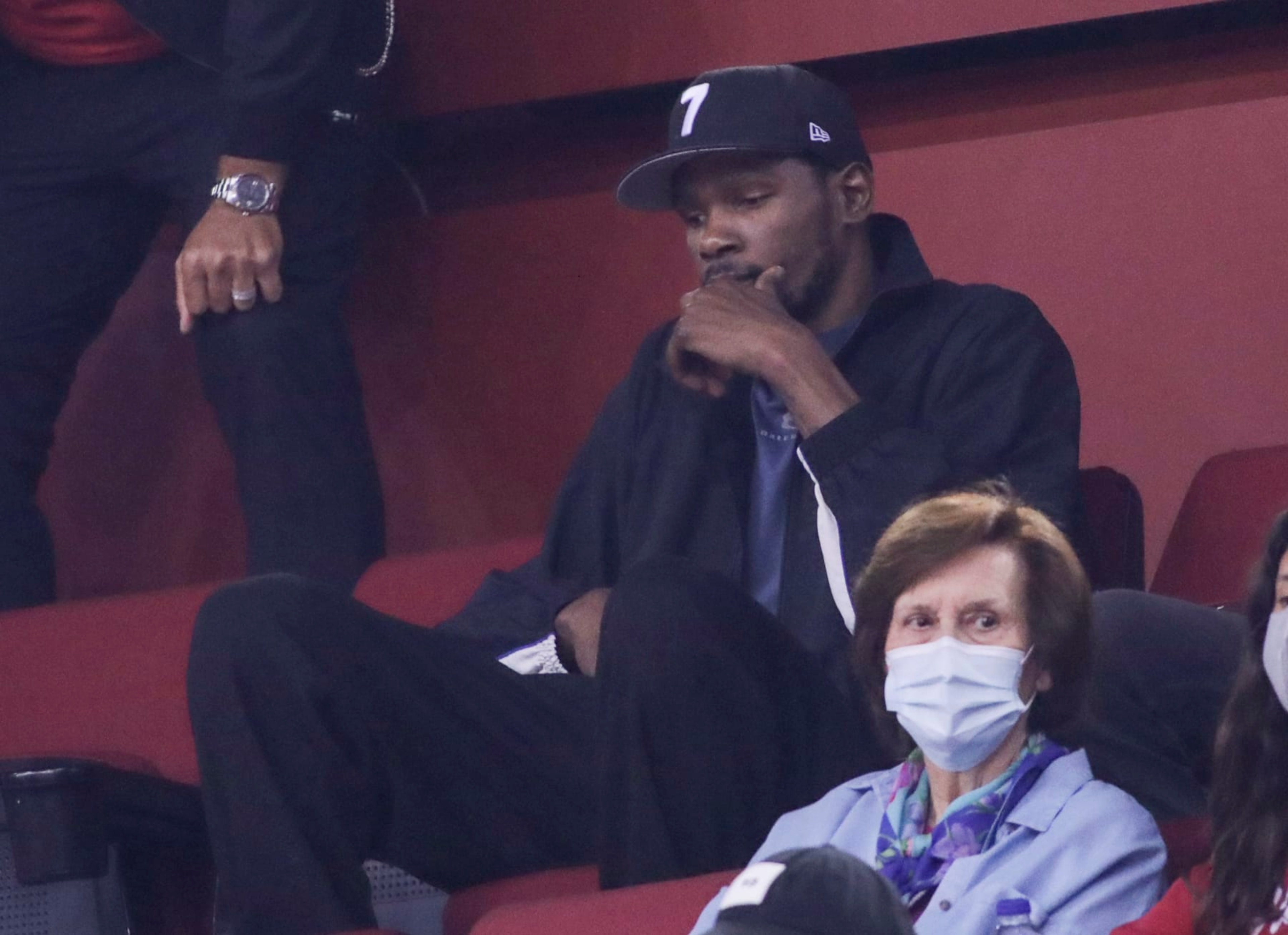 ATHENS, GREECE - MAY 04: Kevin Durant, NBA player of the Brooklyn Nets, attends the Turkish Airlines EuroLeague Play Off Game 5 match between Olympiacos Piraeus and AS Monaco at Peace and Friendship Stadium on May 04, 2022 in Athens, Greece. (Photo by Panagiotis Moschandreou/Euroleague Basketball via Getty Images)