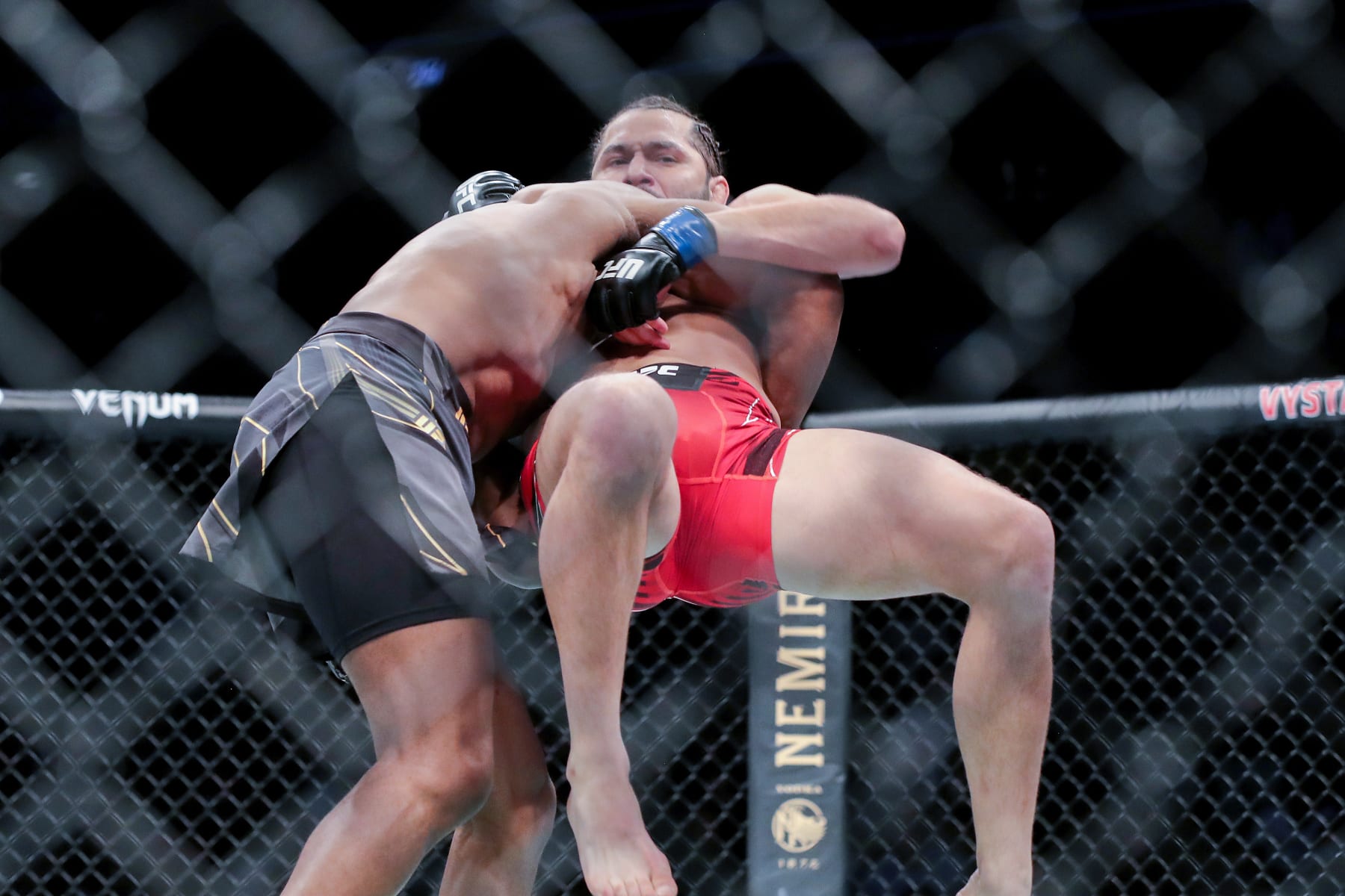 JACKSONVILLE, FL - APRIL 25: Kamaru Usman of Nigera slams down Jorge Masvidal of the United States during the Welterweight Title bout of UFC 261 at VyStar Veterans Memorial Arena on April 25, 2021 in Jacksonville, Florida.  (Photo by Alex Menendez/Getty Images)