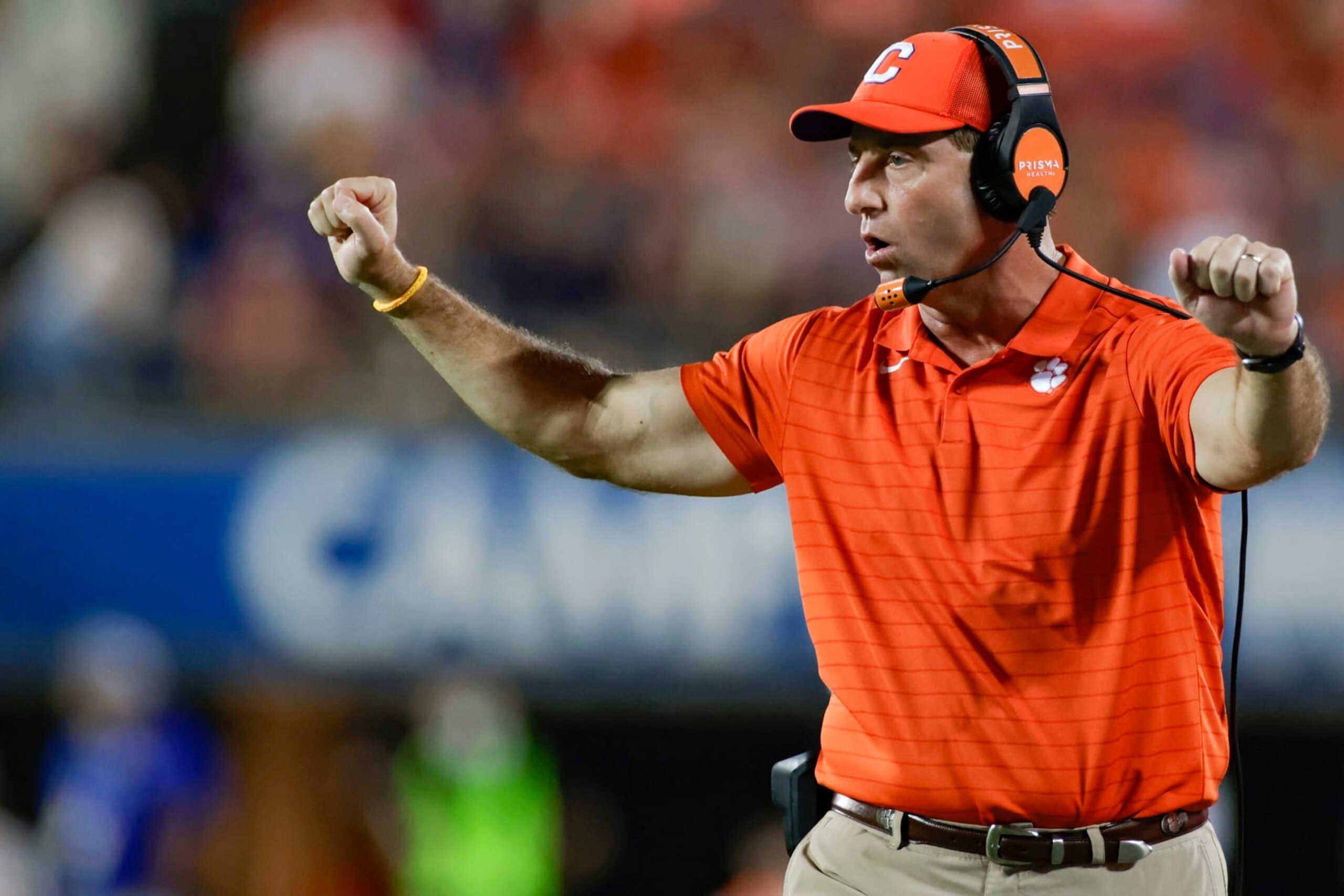 ORLANDO, FL - DECEMBER 29: Clemson Tigers head coach Dabo Swinney reacts to a play during the Cheez-It Bowl game between the Clemson Tigers and the Iowa State Cyclones on December 29, 2021 at Camping World Stadium in Orlando, Fl. (Photo by David Rosenblum/Icon Sportswire via Getty Images)