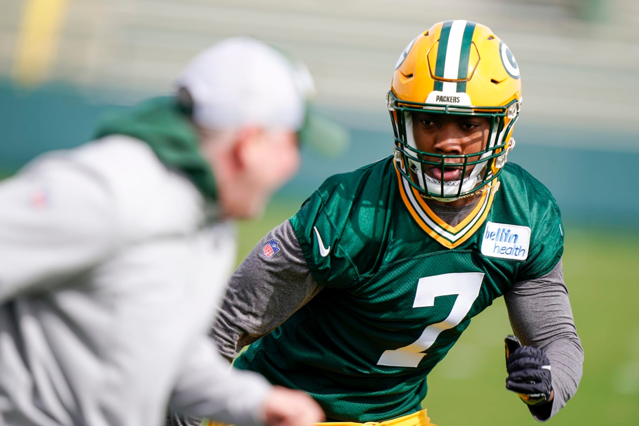 Green Bay Packers' Quay Walker runs a drill during an NFL football rookie minicamp Friday, May 6, 2022, in Green Bay, Wis. (AP Photo/Morry Gash)