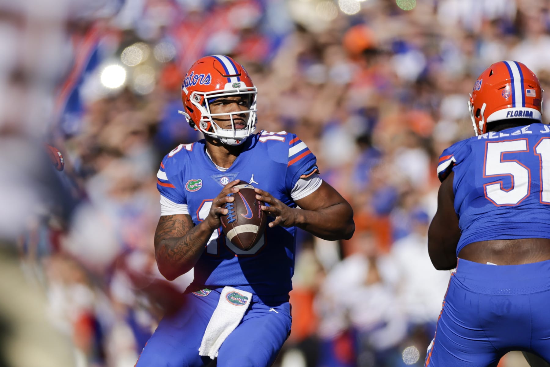 GAINESVILLE, FL - NOVEMBER 27: Florida Gators quarterback Anthony Richardson (15) during the game between the Florida State Seminoles and the Florida Gators on November 27, 2021 at Ben Hill Griffin Stadium in Gainesville, Fl. (Photo by David Rosenblum/Icon Sportswire via Getty Images)