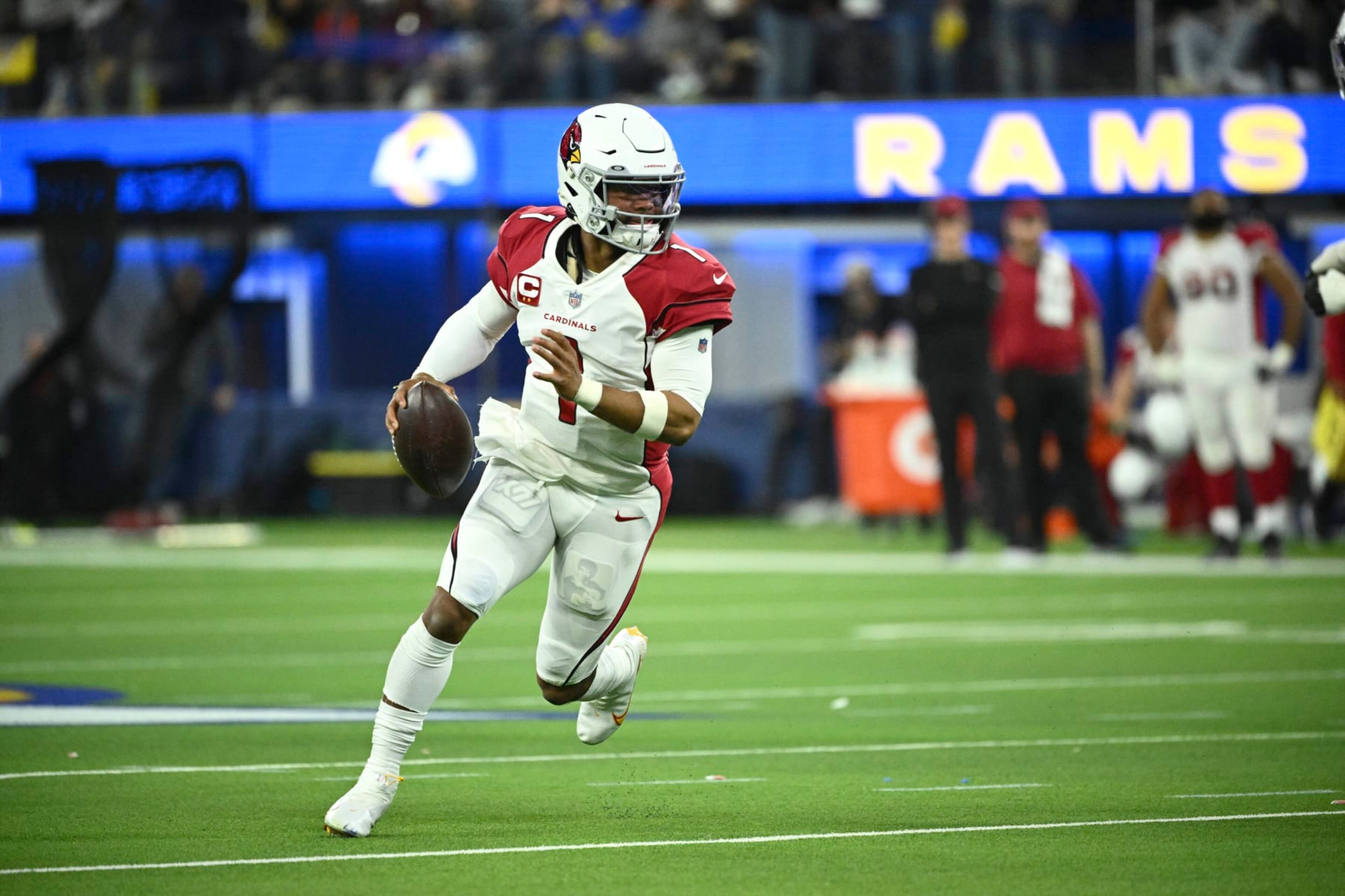 Football: NFL Playoffs: Arizona Cardinals QB Kyler Murray (1) in action vs Los Angeles Rams at SoFi Stadium. Inglewood, CA 1/17/2022 CREDIT: Kohjiro Kinno (Photo by Kohjiro Kinno/Sports Illustrated via Getty Images) (Set Number: X163910 TK1) Football: NFL Playoffs: Arizona Cardinals QB Kyler Murray (1) in action vs Los Angeles Rams at SoFi Stadium. Inglewood, CA 1/17/2022 CREDIT: Kohjiro Kinno (Photo by Kohjiro Kinno/Sports Illustrated via Getty Images) (Set Number: X163910 TK1)