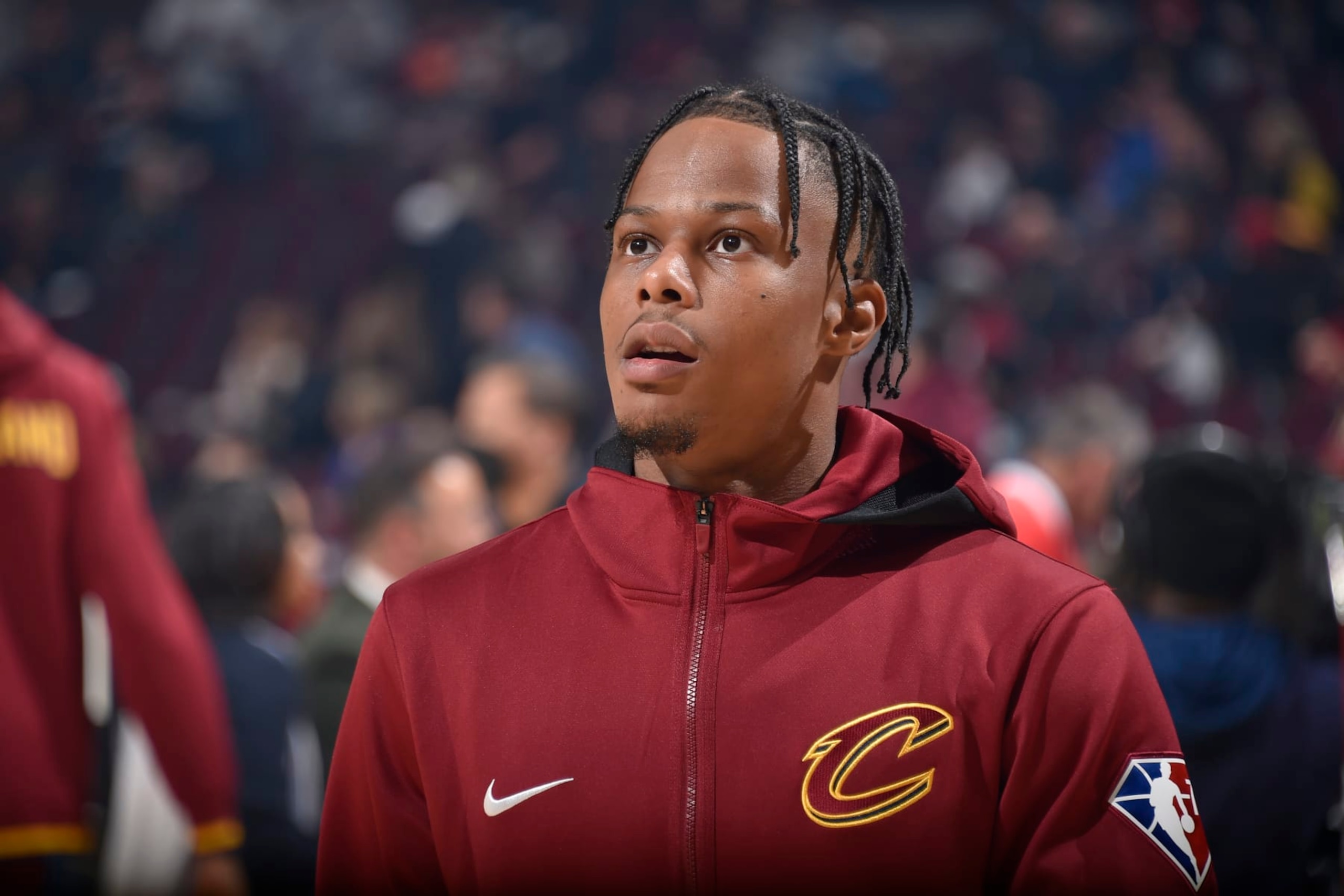 CLEVELAND, OH - APRIL 10: Isaac Okoro #35 of the Cleveland Cavaliers looks on before the game against the Milwaukee Bucks on April 10, 2022 at Rocket Mortgage FieldHouse in Cleveland, Ohio. NOTE TO USER: User expressly acknowledges and agrees that, by downloading and/or using this Photograph, user is consenting to the terms and conditions of the Getty Images License Agreement. Mandatory Copyright Notice: Copyright 2022 NBAE (Photo by David Liam Kyle/NBAE via Getty Images) CLEVELAND, OH - APRIL 10: Isaac Okoro #35 of the Cleveland Cavaliers looks on before the game against the Milwaukee Bucks on April 10, 2022 at Rocket Mortgage FieldHouse in Cleveland, Ohio. NOTE TO USER: User expressly acknowledges and agrees that, by downloading and/or using this Photograph, user is consenting to the terms and conditions of the Getty Images License Agreement. Mandatory Copyright Notice: Copyright 2022 NBAE (Photo by David Liam Kyle/NBAE via Getty Images)