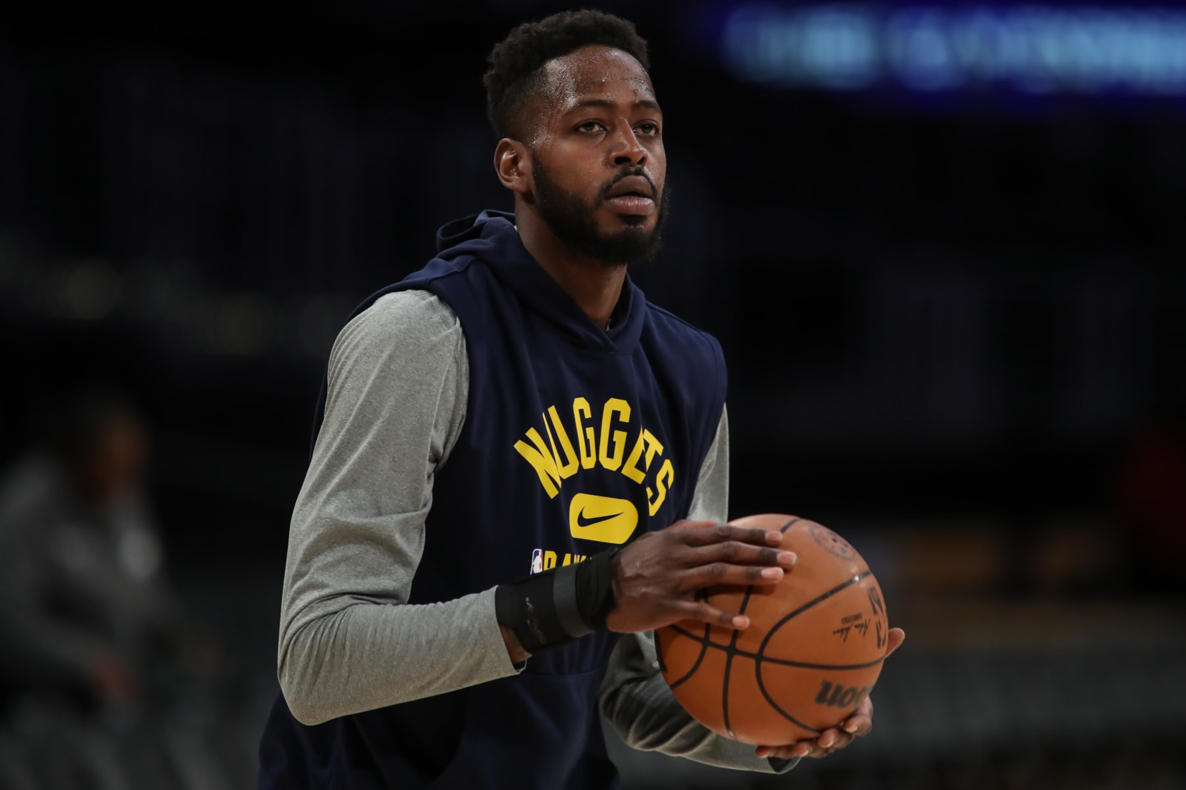 LOS ANGELES, CA - APRIL 03: Denver Nuggets forward JaMychal Green (0) before the Denver Nuggets vs Los Angeles Lakers game on April 03, 2022, at Crypto.com Arena in Los Angeles, CA. (Photo by Jevone Moore/Icon Sportswire via Getty Images)