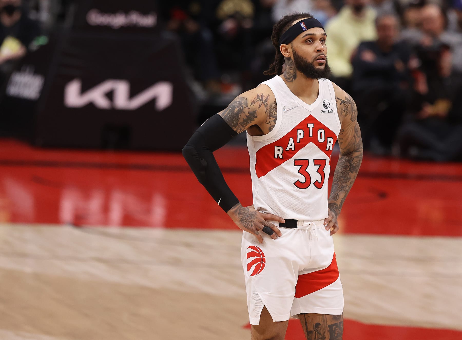TORONTO, ON- APRIL 28  - Toronto Raptors guard Gary Trent Jr. (33) as the Toronto Raptors fall the Philadelphia 76ers in Game 6 and lose their first round NBA playoff series 4-2 in Scotiabank Arena in Toronto. April 28, 2022.        (Steve Russell/Toronto Star via Getty Images)