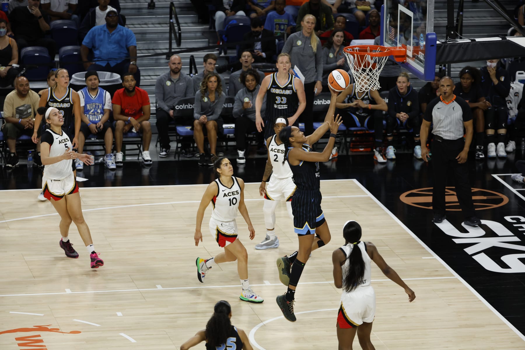 CHICAGO, IL - JULY 26: Azurá Stevens #30 of the Chicago Sky drives to the basket against the Las Vegas Aces during the 2022 WNBA Commissioner's Cup game on July 26, 2022 at the Wintrust Arena in Chicago, Illinois. NOTE TO USER: User expressly acknowledges and agrees that, by downloading and or using this photograph, user is consenting to the terms and conditions of the Getty Images License Agreement.  Mandatory Copyright Notice: Copyright 2022 NBAE (Photo by Kamil Krzaczynski/NBAE via Getty Images)