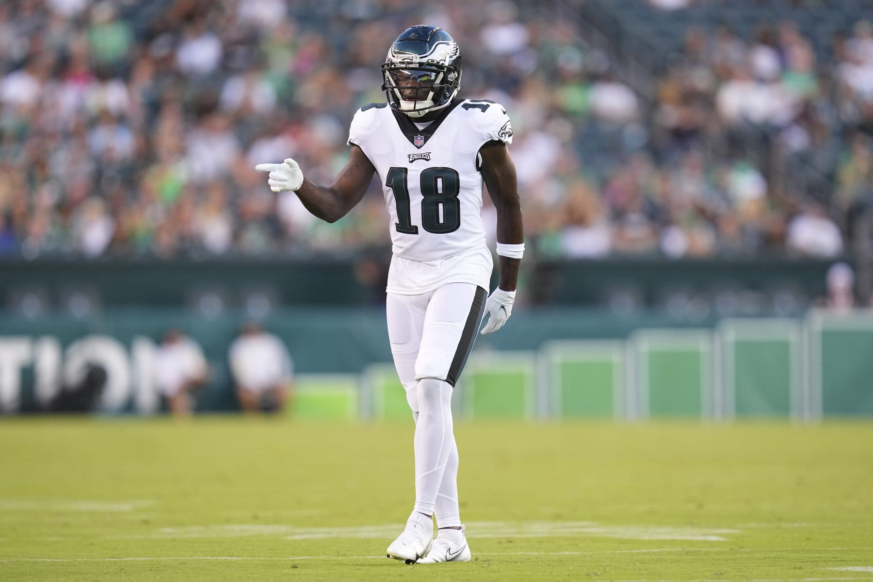 PHILADELPHIA, PA - AUGUST 12: Jalen Reagor #18 of the Philadelphia Eagles in action against the New York Jets during the preseason game at Lincoln Financial Field on August 12, 2022 in Philadelphia, Pennsylvania. The Jets defeated the Eagles 24-21. (Photo by Mitchell Leff/Getty Images)