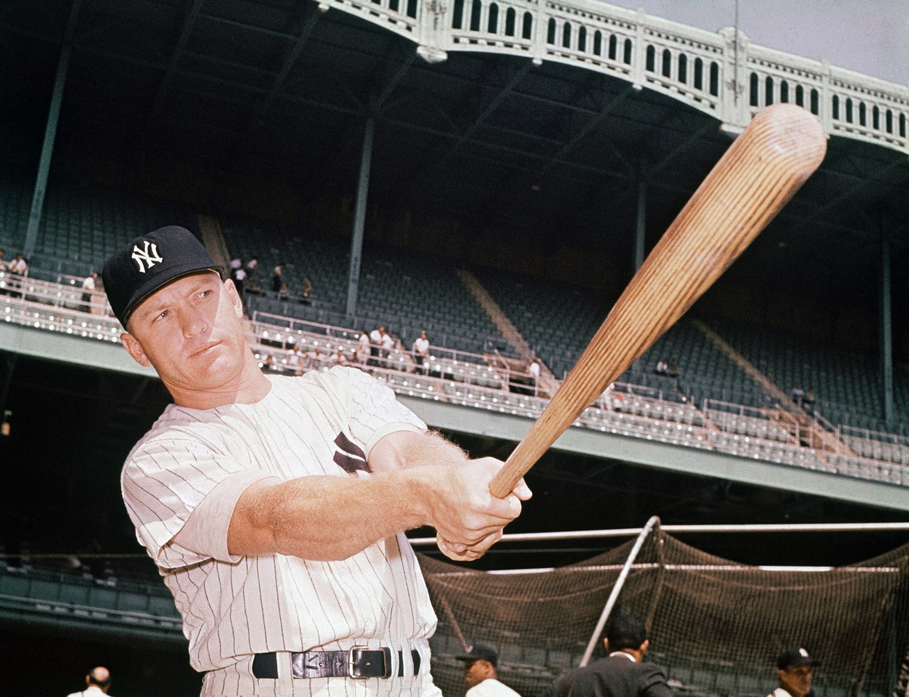Mickey Mantle, outfielder with the New York Yankees shows off his batting form, April 1961. (AP Photo)