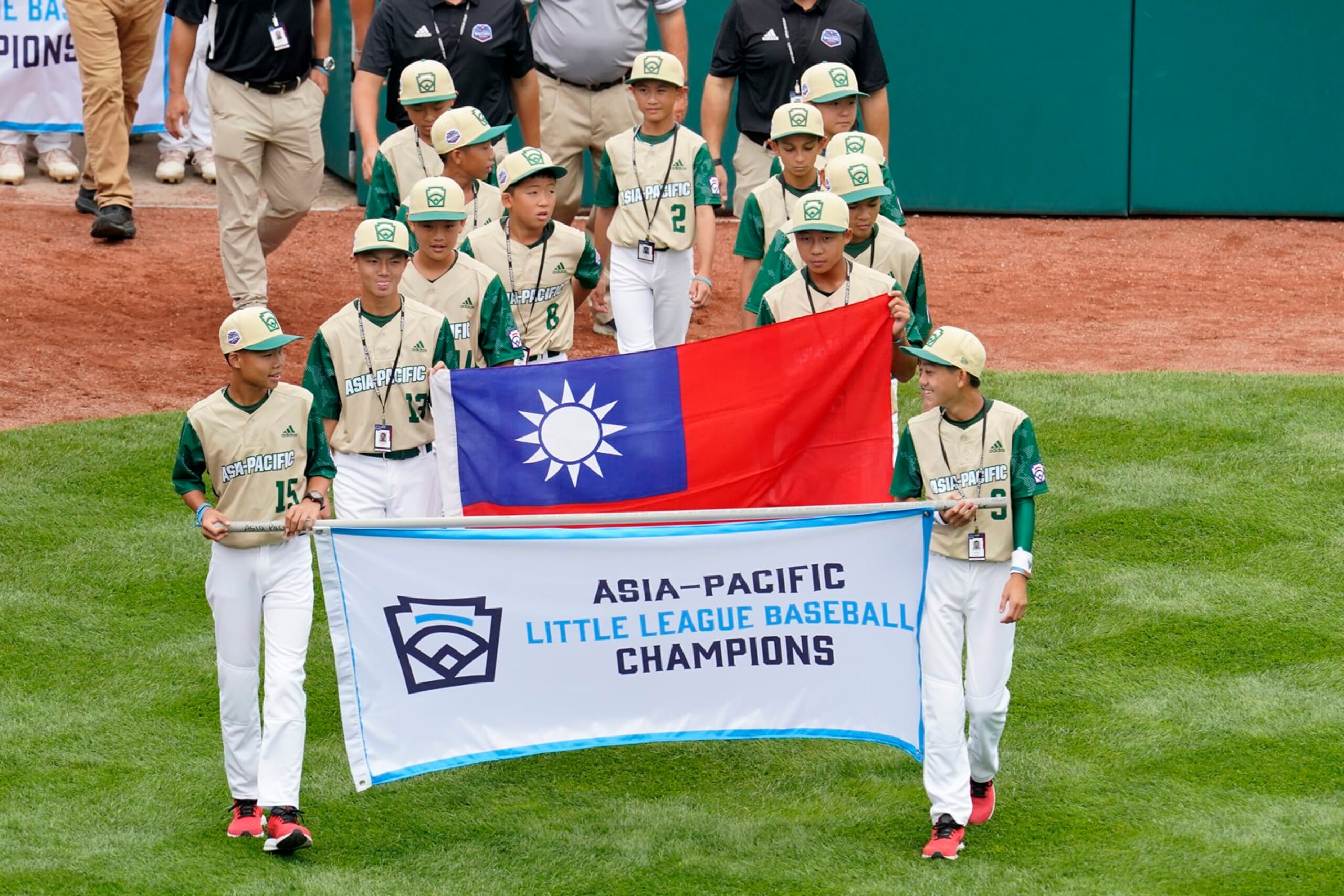Asia-Pacific Region Champion Little League team from Taipei City, Taiwan, participates in the opening ceremony of the 2022 Little League World Series baseball tournament in South Williamsport, Pa., Wednesday, Aug 17, 2022. (AP Photo/Gene J. Puskar)