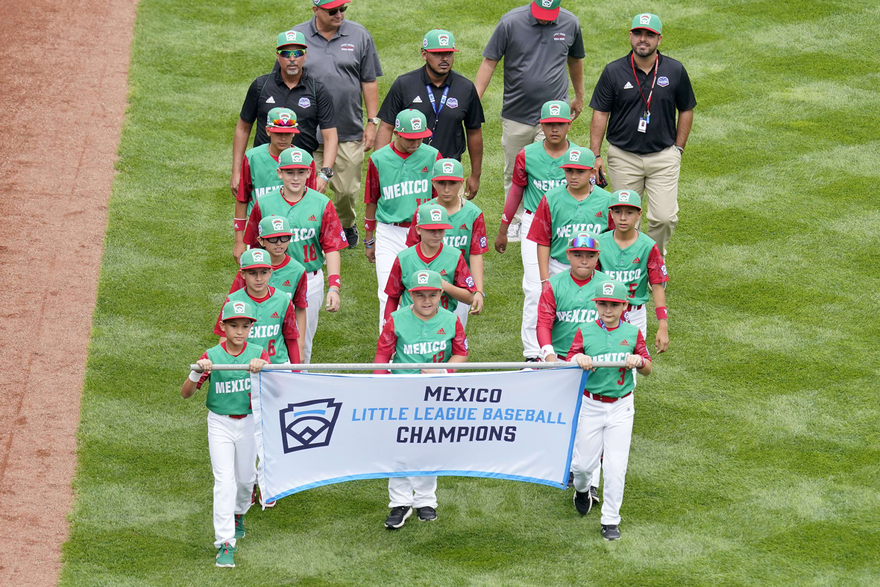 Mexico Region Champion Little League team from Matamoros, Tamaulipas, Mexico, participates in the opening ceremony of the 2022 Little League World Series baseball tournament in South Williamsport, Pa., Wednesday, Aug 17, 2022. (AP Photo/Gene J. Puskar)