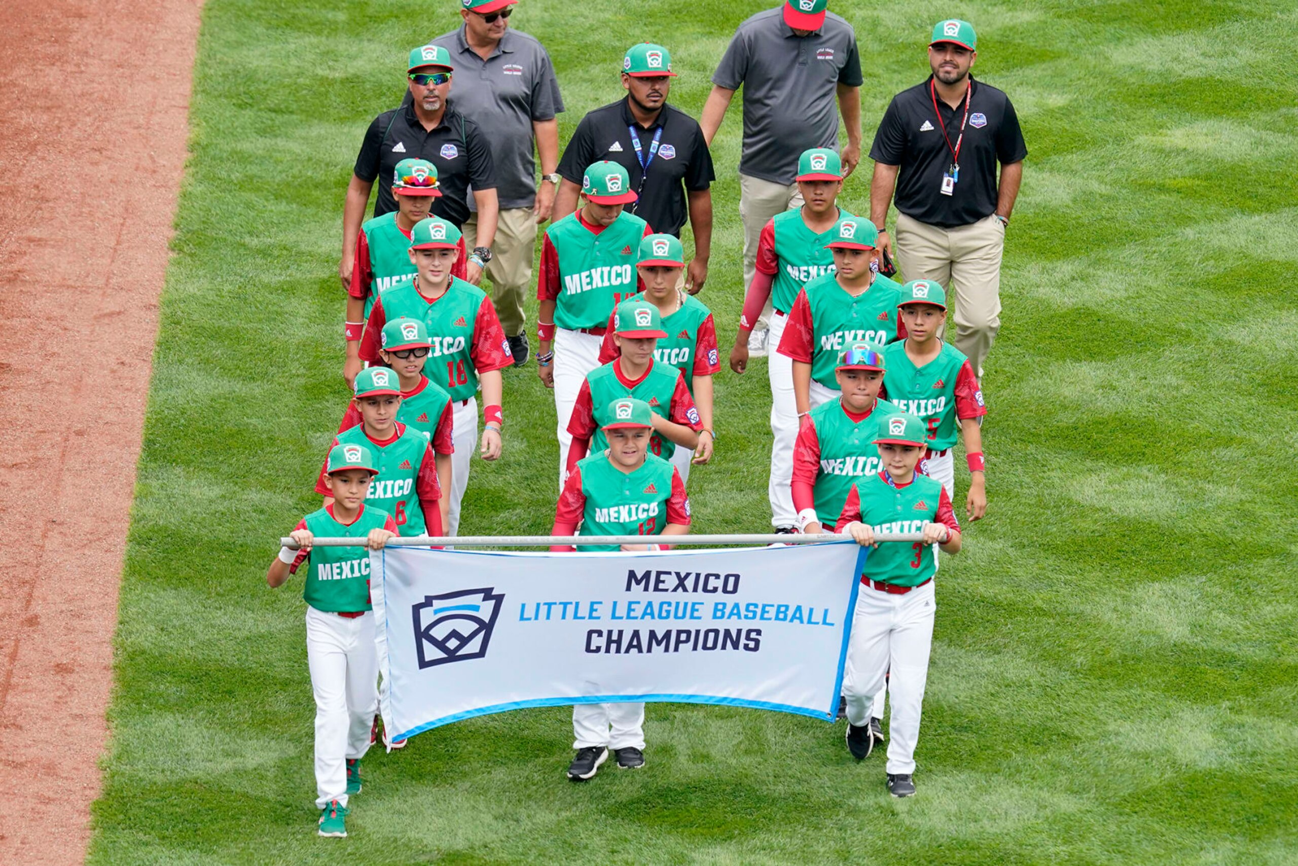 Mexico Region Champion Little League team from Matamoros, Tamaulipas, Mexico, participates in the opening ceremony of the 2022 Little League World Series baseball tournament in South Williamsport, Pa., Wednesday, Aug 17, 2022. (AP Photo/Gene J. Puskar)
