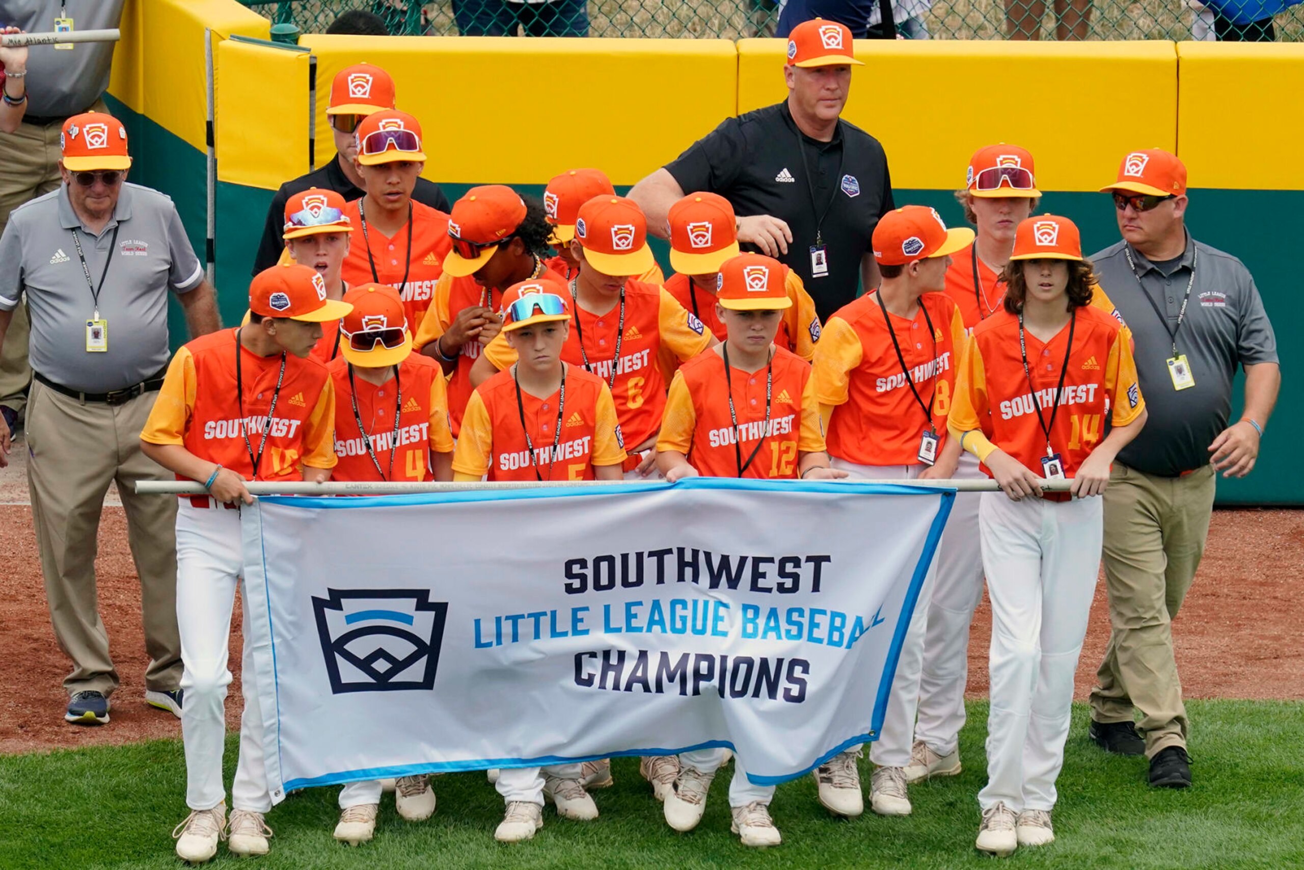 Southwest Region Champion Little League team from Pearland, Texas participates in the opening ceremony of the 2022 Little League World Series baseball tournament in South Williamsport, Pa., Wednesday, Aug 17, 2022. (AP Photo/Gene J. Puskar)