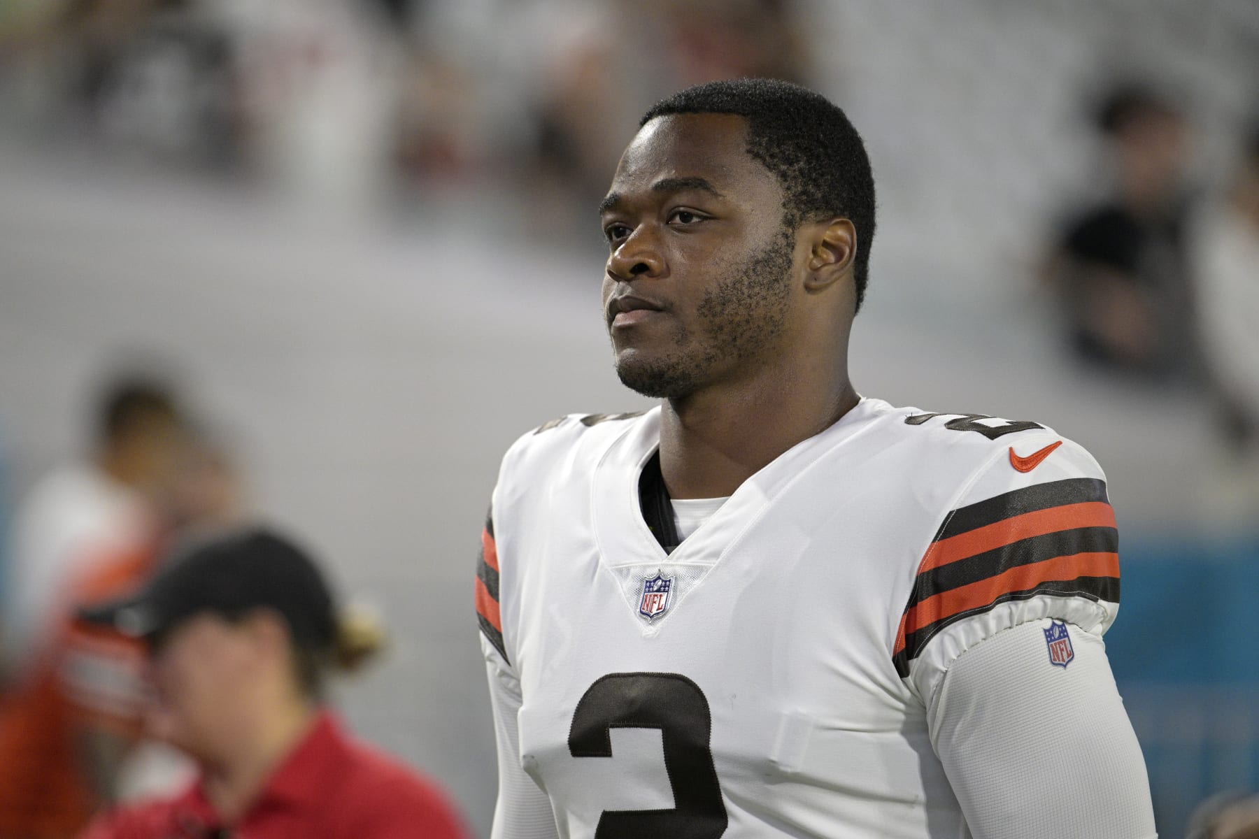 Cleveland Browns wide receiver Amari Cooper (2) leaves the field after a preseason NFL football game against the Jacksonville Jaguars, Friday, Aug. 12, 2022, in Jacksonville, Fla. (AP Photo/Phelan M. Ebenhack)