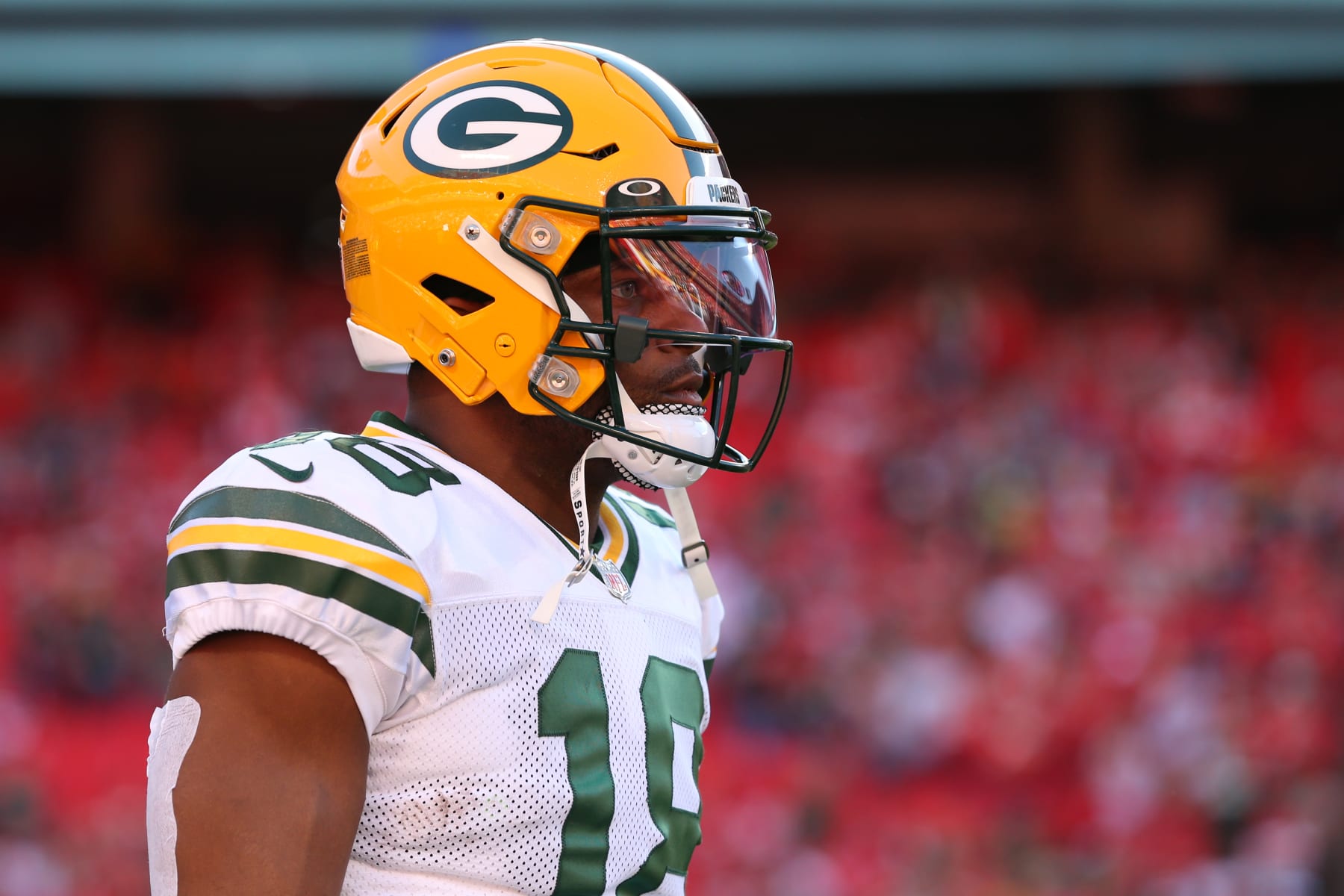 KANSAS CITY, MO - NOVEMBER 07: Green Bay Packers wide receiver Randall Cobb (18) before an NFL game between the Green Bay Packers and Kansas City Chiefs on Nov 7, 2021 at GEHA Field at Arrowhead Stadium in Kansas City, MO. (Photo by Scott Winters/Icon Sportswire via Getty Images)