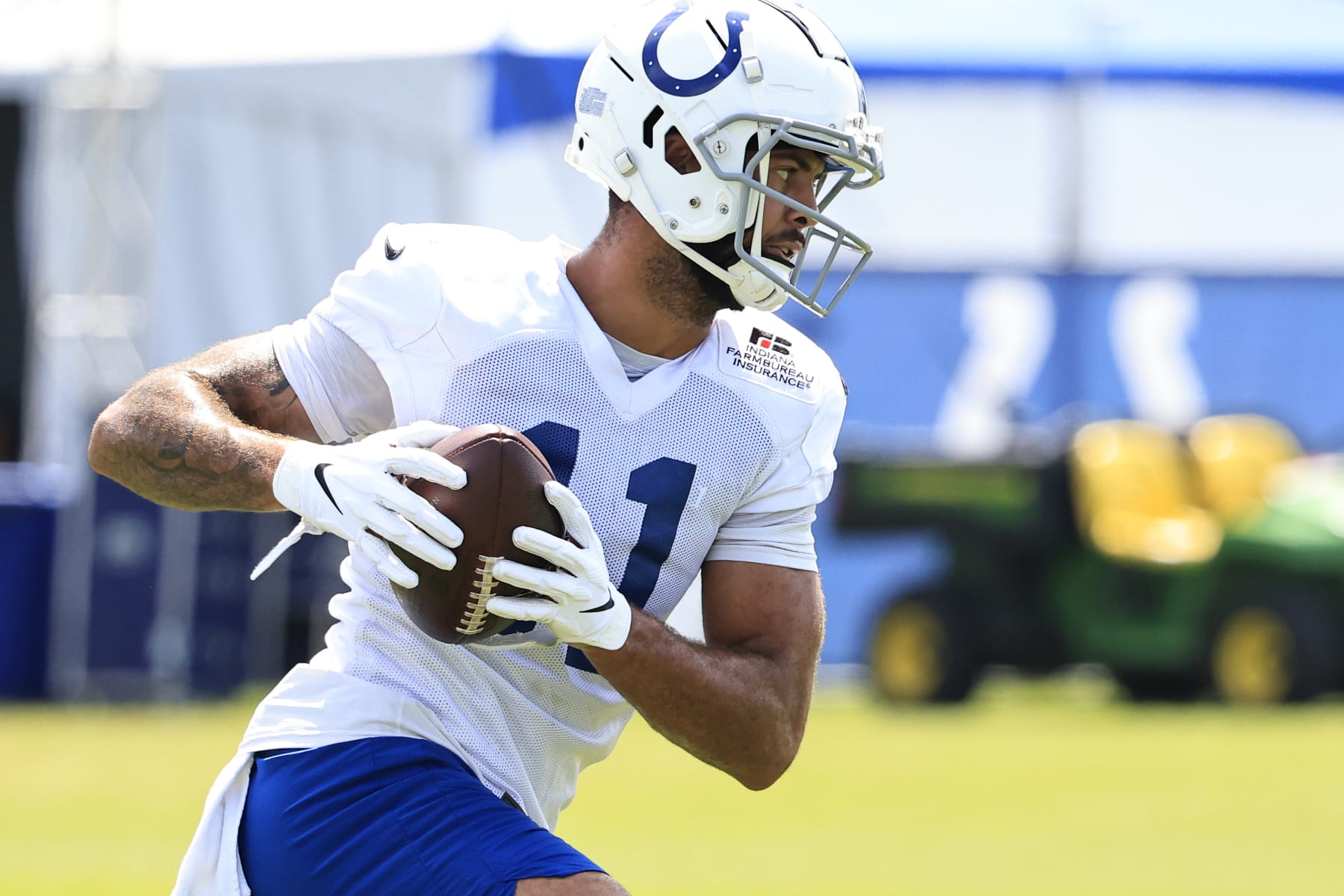 WESTFIELD, INDIANA - AUGUST 11: Michael Pittman Jr. #11 of the Indianapolis Colts runs a drill during training camp at Grand Park Sports Campus on August 11, 2022 in Westfield, Indiana. (Photo by Justin Casterline/Getty Images)