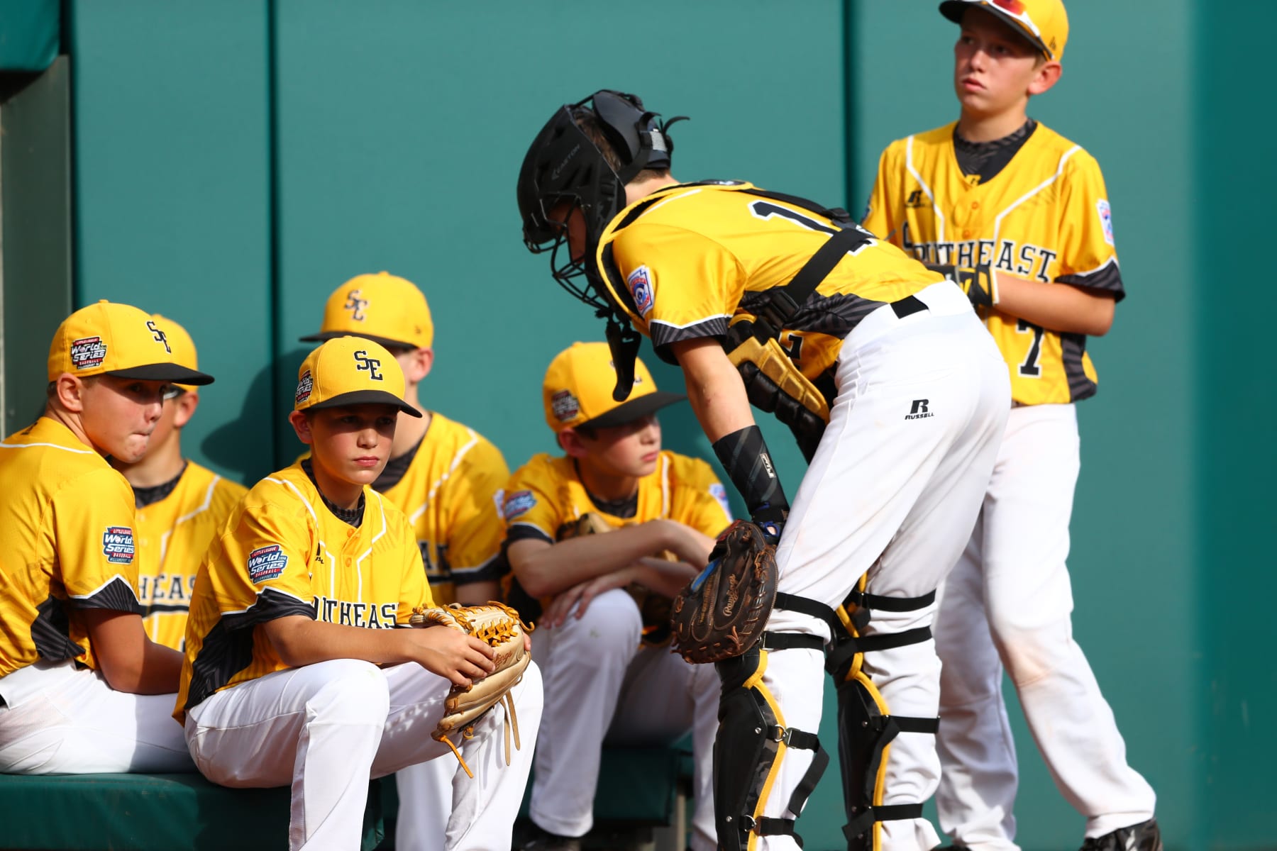 WILLIAMSPORT, PA - AUGUST 27:  Members of the Southeast Team from Tennessee look on from the dugout during the United States Championship Game against the Mid-Atlantic Team from New York at Lamade Stadium during the Little League World Series on Saturday, August 27, 2016 in Williamsport, Pennsylvania. (Photo by Alex Trautwig/MLB via Getty Images) 