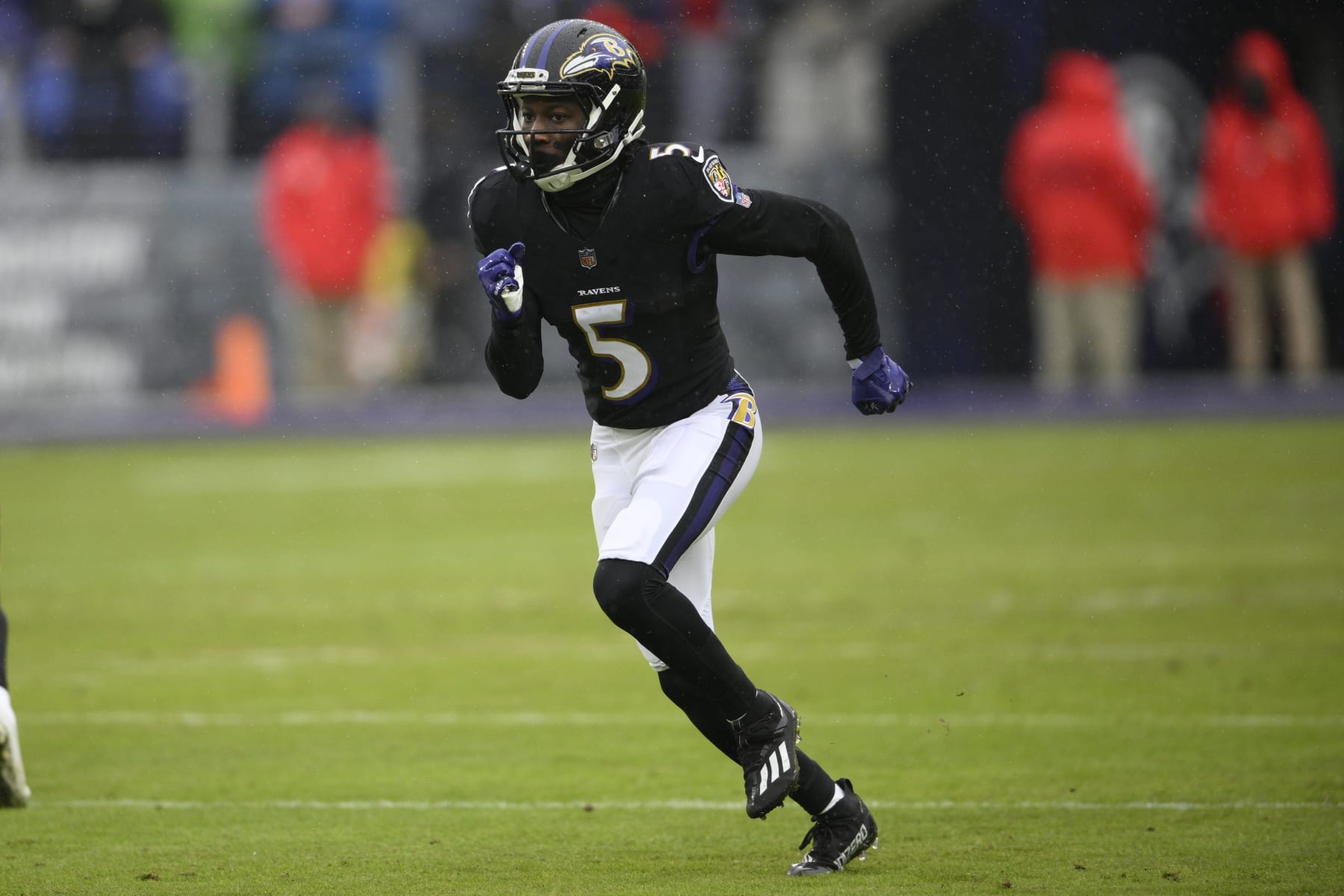Baltimore Ravens wide receiver Marquise Brown (5) in action during the first half of an NFL football game against the Pittsburgh Steelers, Sunday, Jan. 9, 2022, in Baltimore. (AP Photo/Nick Wass)