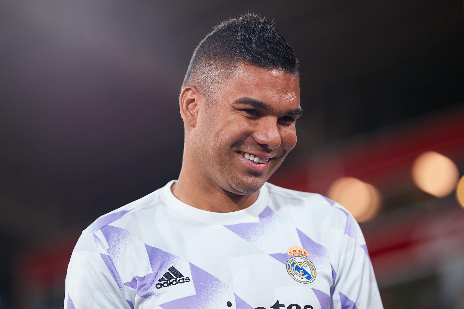 ALMERIA, SPAIN - AUGUST 14: Casemiro of Real Madrid looks on during the LaLiga Santander match between UD Almeria and Real Madrid CF at Juegos Mediterraneos on August 14, 2022 in Almeria, Spain. (Photo by Fran Santiago/Getty Images)