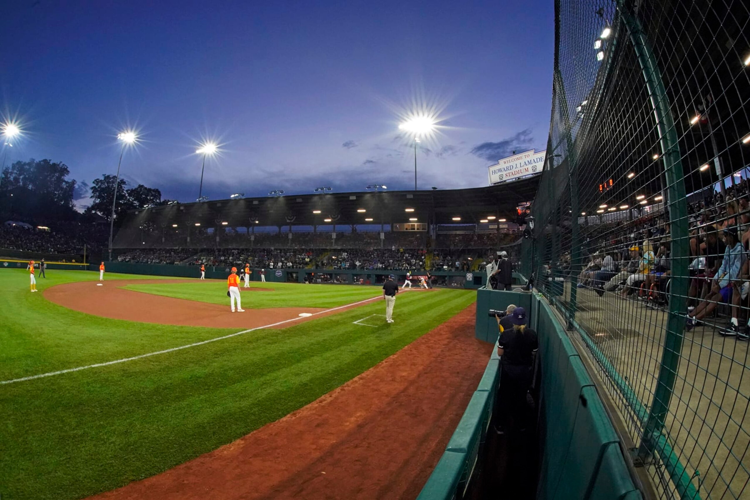 Hollidaysburg, Pa., bats against Pearland, Texas during the second inning of a baseball game at Lamade Stadium at the Little League World Series in South Williamsport, Pa., Thursday, Aug. 18, 2022. (AP Photo/Gene J. Puskar)