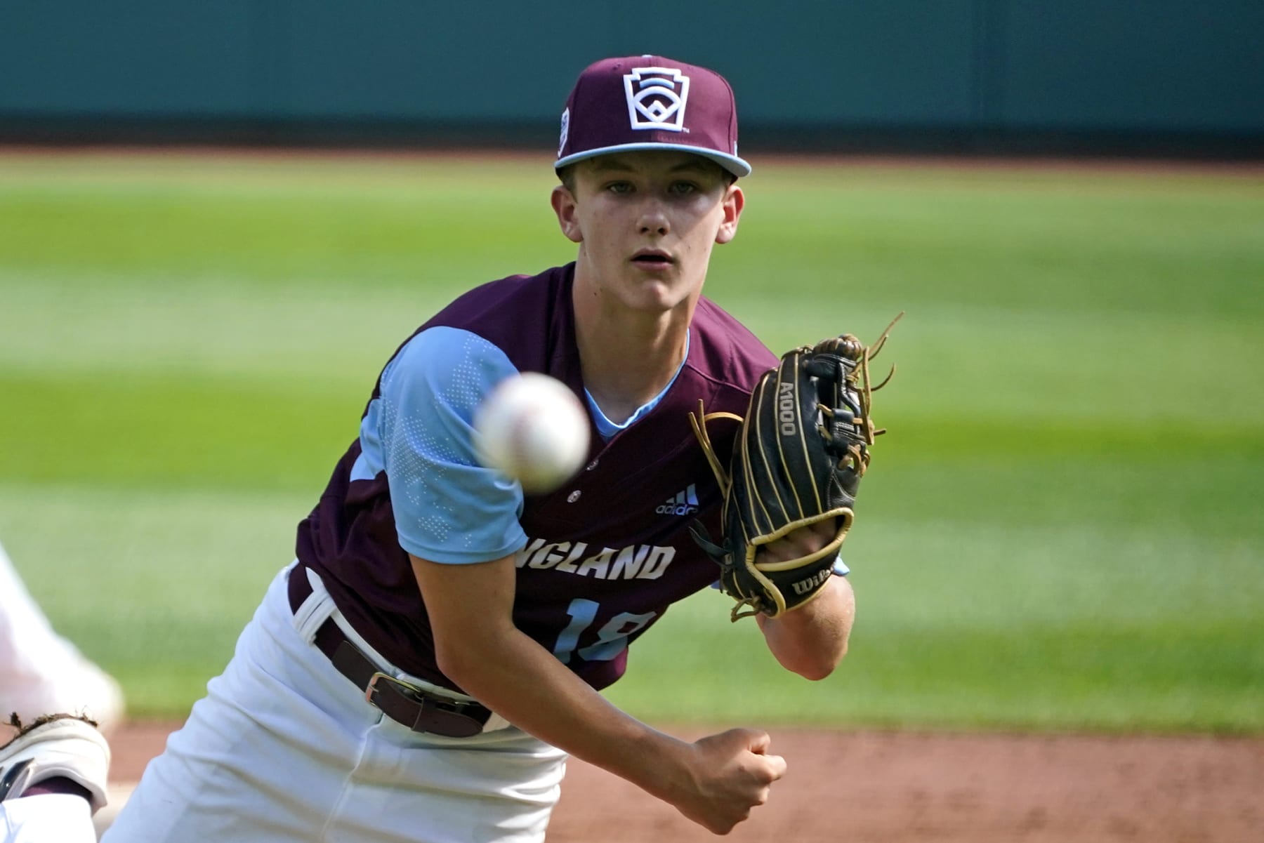 Middleborough, Massachusetts' Jayden Murphy delivers during the second inning of a baseball game against Nolensville, Tenn., at the Little League World Series baseball tournament in South Williamsport, Pa, Wednesday, Aug. 17, 2022. (AP Photo/Gene J. Puskar)