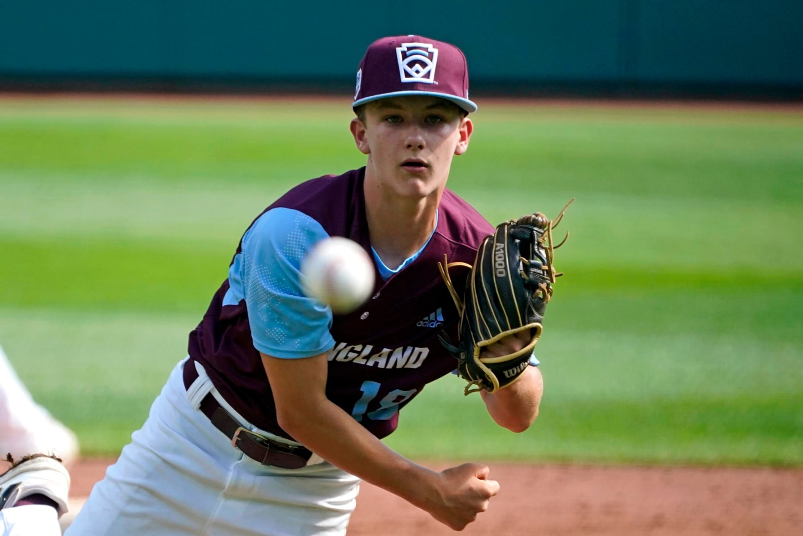 Middleborough, Massachusetts' Jayden Murphy delivers during the second inning of a baseball game against Nolensville, Tenn., at the Little League World Series baseball tournament in South Williamsport, Pa, Wednesday, Aug. 17, 2022. (AP Photo/Gene J. Puskar)